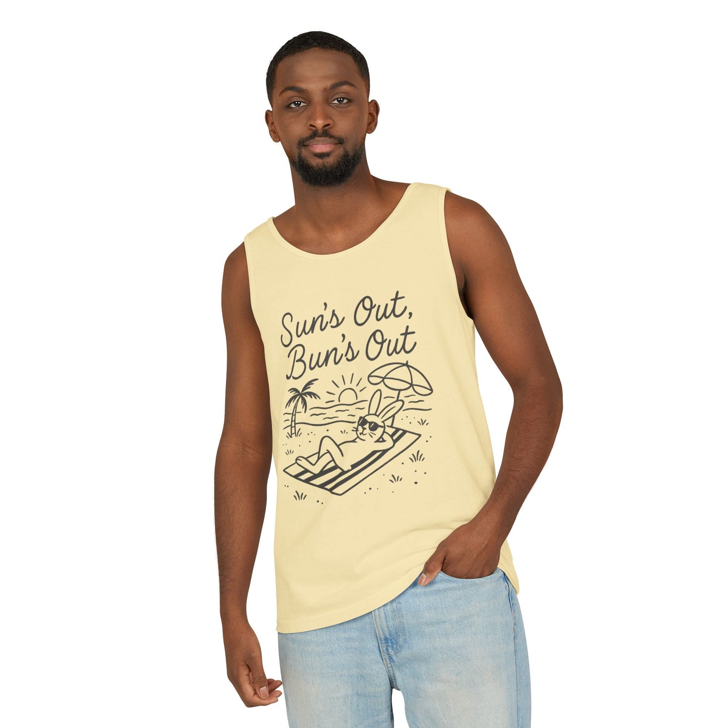 Sun’s Out, Bun’s Out Chill Beach Bunny Tank Top - Unisex Garment-Dyed Tee | Summer Rabbit Vibes - Beach Wear - Vacation Apparel