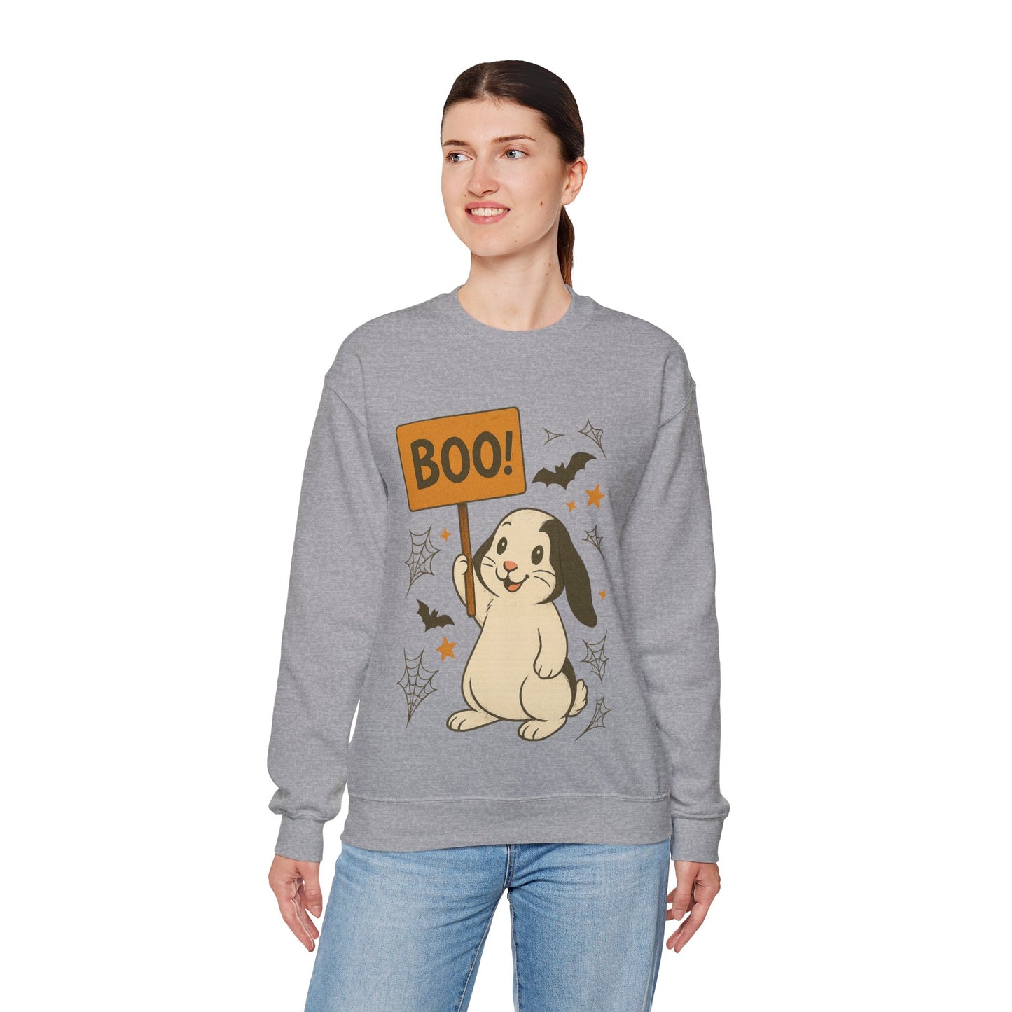 Boo Bunny Halloween Sweatshirt – Cozy Lop-Eared Rabbit & Spooky-Cute Fall Vibes - Unisex Heavy Blend™ Crewneck