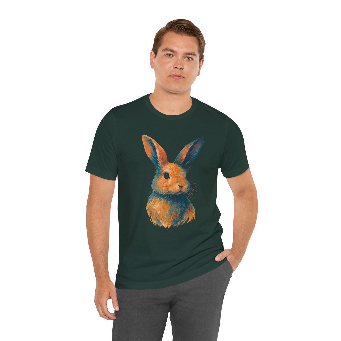 Golden Hour Bunny Unisex Short Sleeve Shirt – Painterly Rabbit Portrait T-Shirt - Artistic Graphic Tee for Animal Lovers - Unique Artwork