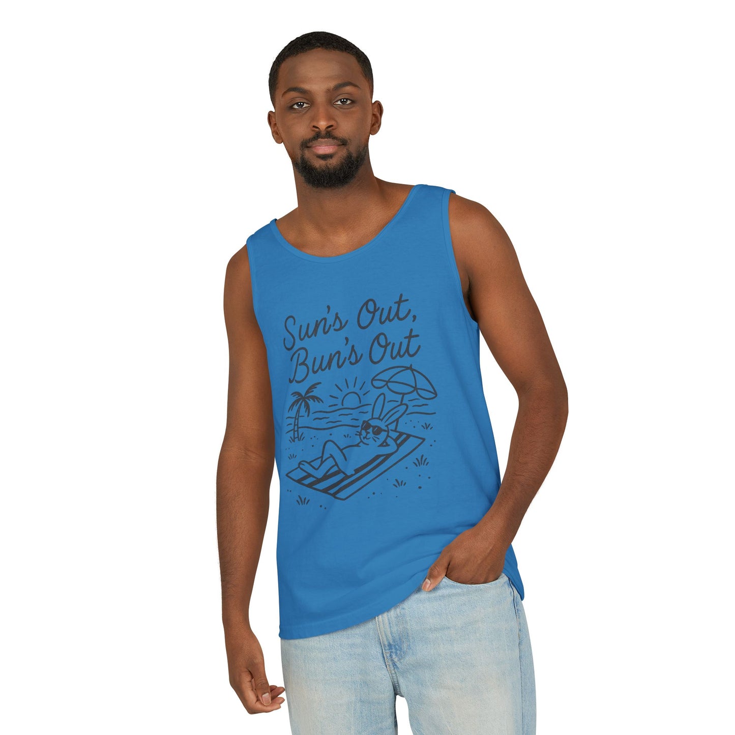 Sun’s Out, Bun’s Out Chill Beach Bunny Tank Top - Unisex Garment-Dyed Tee | Summer Rabbit Vibes - Beach Wear - Vacation Apparel