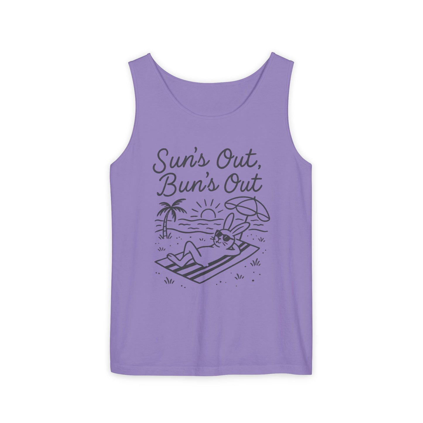 Sun’s Out, Bun’s Out Chill Beach Bunny Tank Top - Unisex Garment-Dyed Tee | Summer Rabbit Vibes - Beach Wear - Vacation Apparel