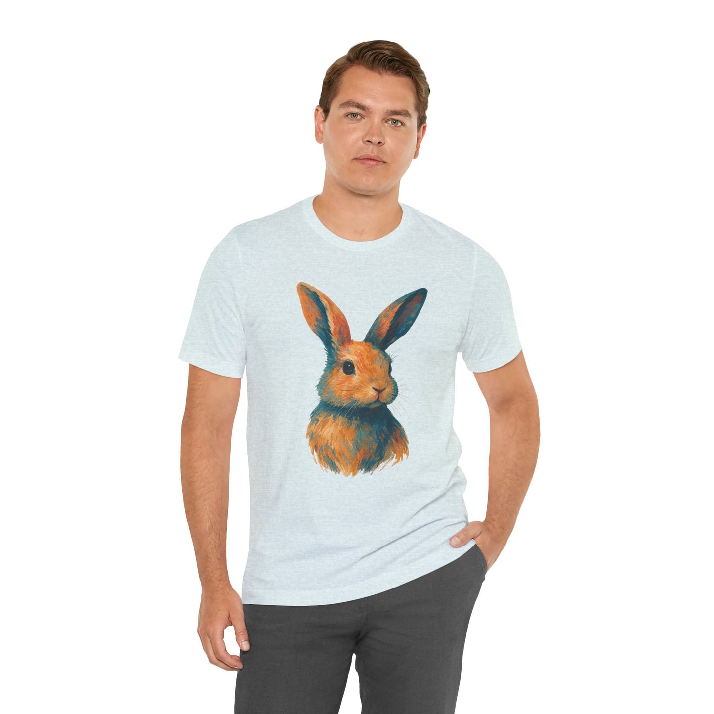 Golden Hour Bunny Unisex Short Sleeve Shirt – Painterly Rabbit Portrait T-Shirt - Artistic Graphic Tee for Animal Lovers - Unique Artwork