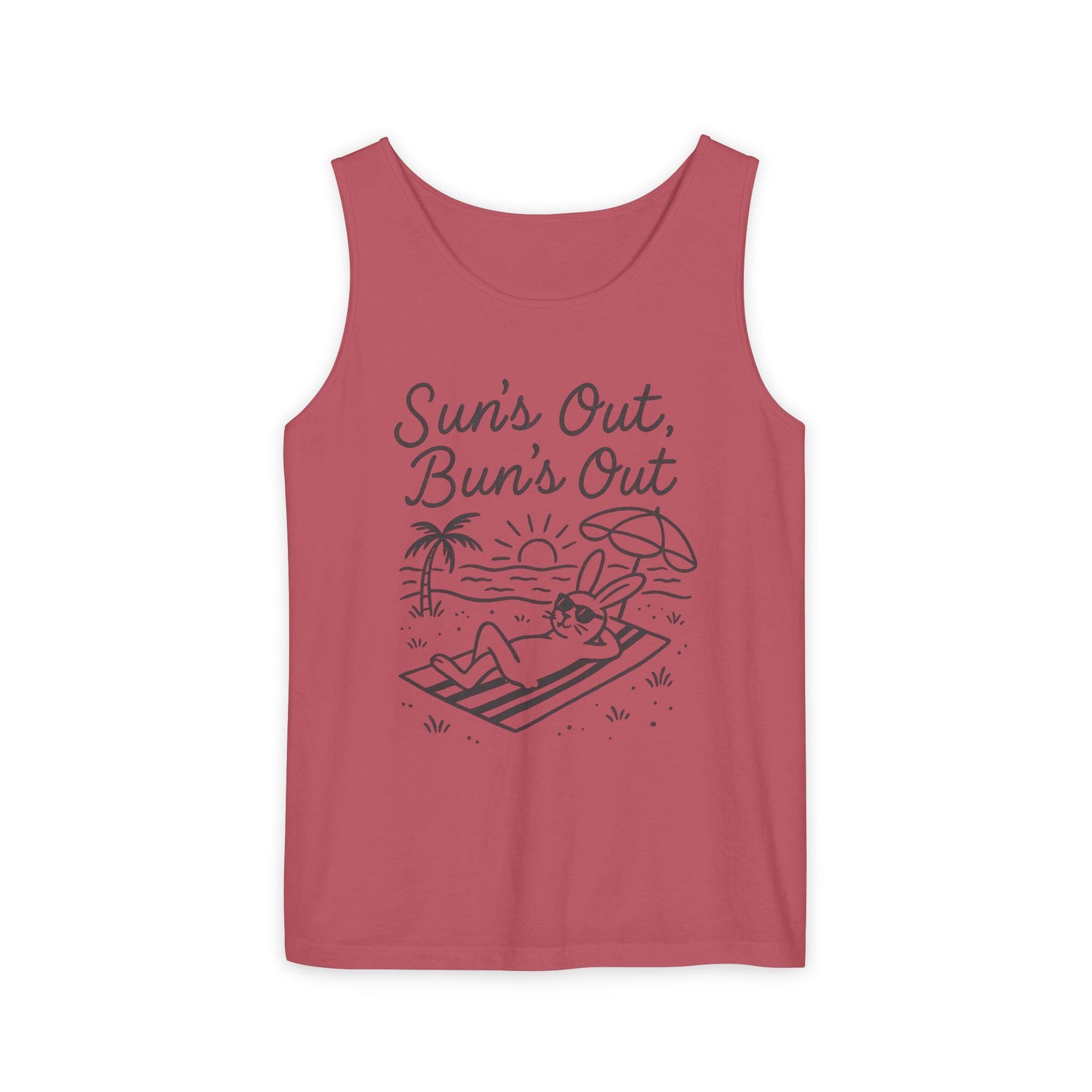 Sun’s Out, Bun’s Out Chill Beach Bunny Tank Top - Unisex Garment-Dyed Tee | Summer Rabbit Vibes - Beach Wear - Vacation Apparel