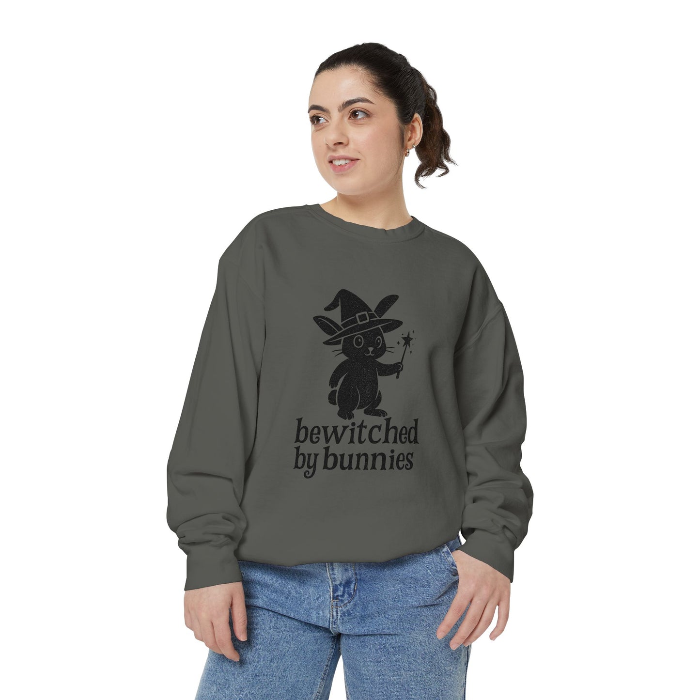 Bewitched by Bunnies Unisex Sweatshirt – Cozy Fall Rabbit Witch Pullover for Fall Festivities - Halloween Gift