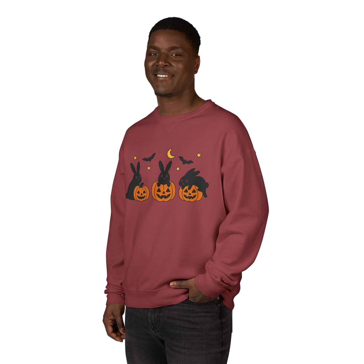 Pumpkin Patch Bunnies Halloween Sweatshirt – Rabbit & Jack-o’-Lantern Crewneck | Cozy Fall Fashion Unisex Apparel - Spooky Season Gift
