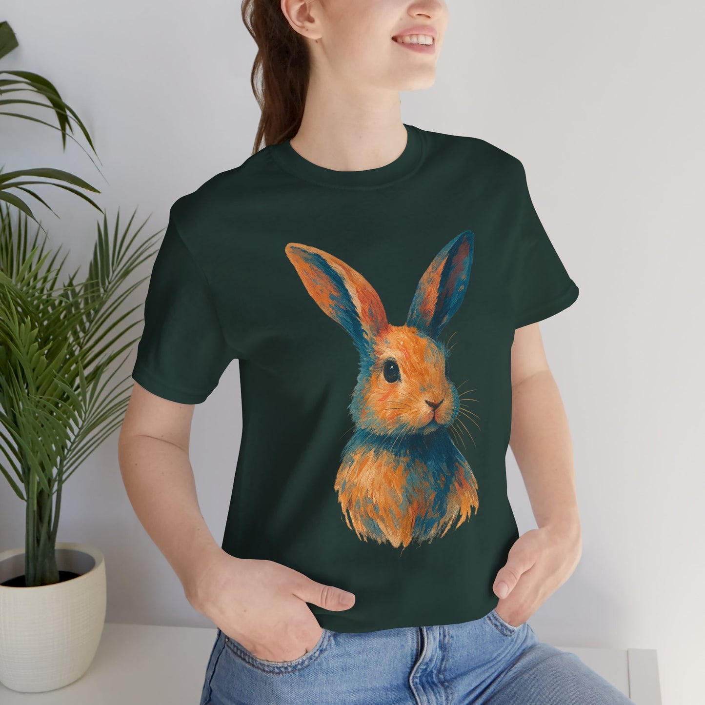 Golden Hour Bunny Unisex Short Sleeve Shirt – Painterly Rabbit Portrait T-Shirt - Artistic Graphic Tee for Animal Lovers - Unique Artwork