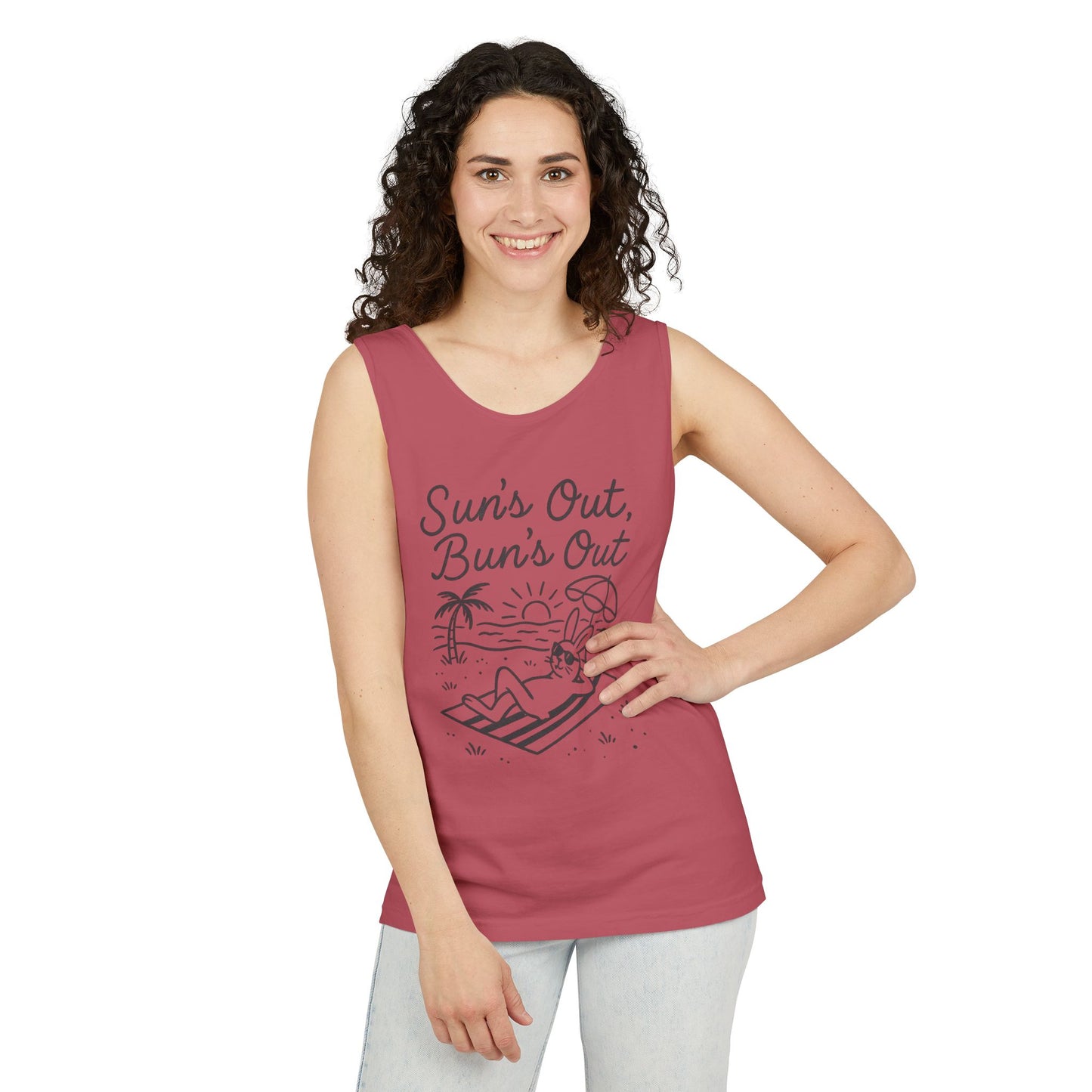 Sun’s Out, Bun’s Out Chill Beach Bunny Tank Top - Unisex Garment-Dyed Tee | Summer Rabbit Vibes - Beach Wear - Vacation Apparel