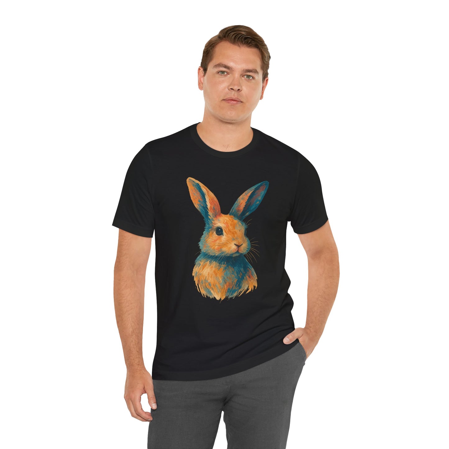 Golden Hour Bunny Unisex Short Sleeve Shirt – Painterly Rabbit Portrait T-Shirt - Artistic Graphic Tee for Animal Lovers - Unique Artwork