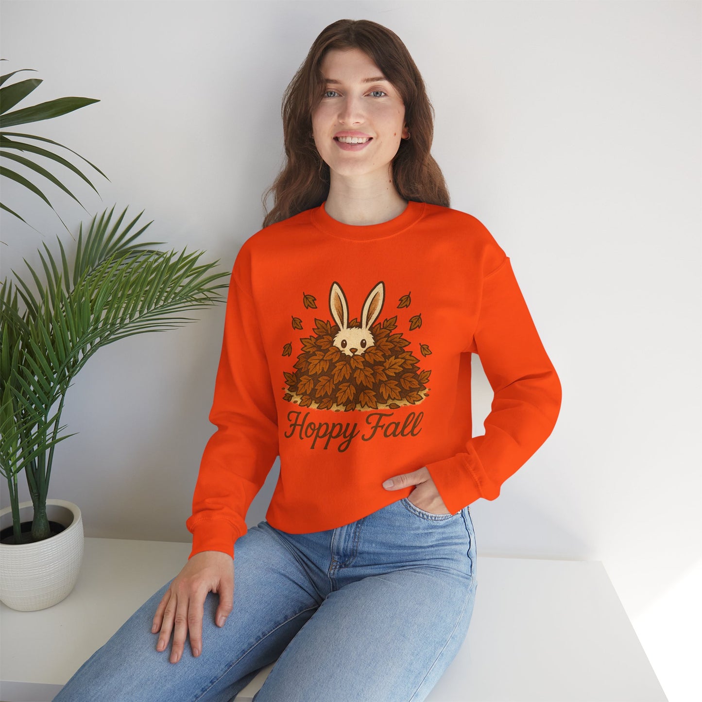 Hoppy Fall β Unisex Cozy Sweatshirt | Rabbit & Autumn Leaves Comfy Crewneck | Fall Fashion - Seasonal Halloween Gift