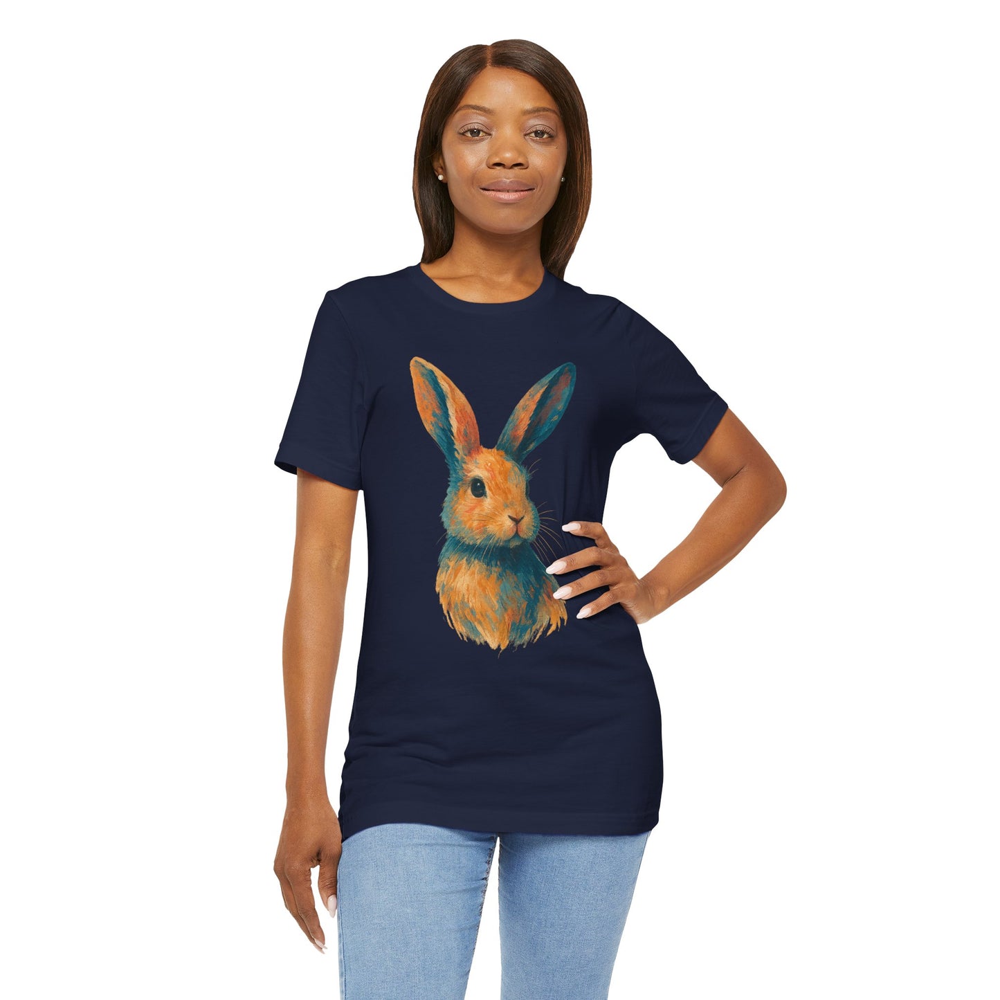 Golden Hour Bunny Unisex Short Sleeve Shirt – Painterly Rabbit Portrait T-Shirt - Artistic Graphic Tee for Animal Lovers - Unique Artwork