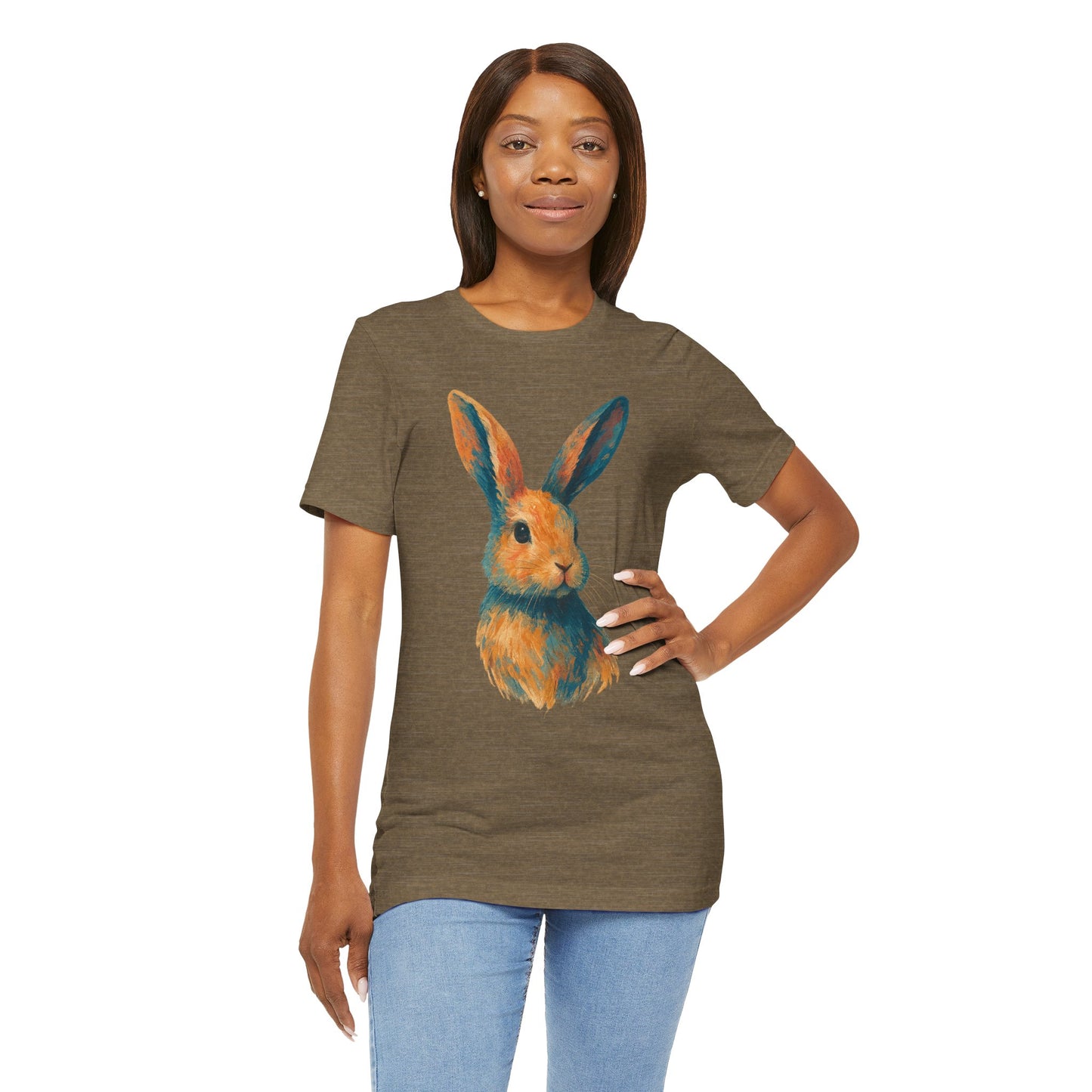 Golden Hour Bunny Unisex Short Sleeve Shirt – Painterly Rabbit Portrait T-Shirt - Artistic Graphic Tee for Animal Lovers - Unique Artwork