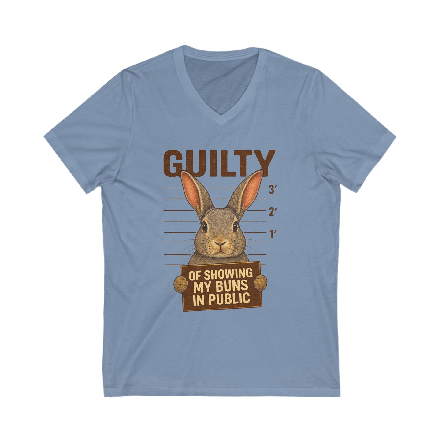 Guilty of Showing My Buns in Public V-Neck Tee - Funny Rabbit Shirt - Unisex Graphic Top - Casual Bunny Wear