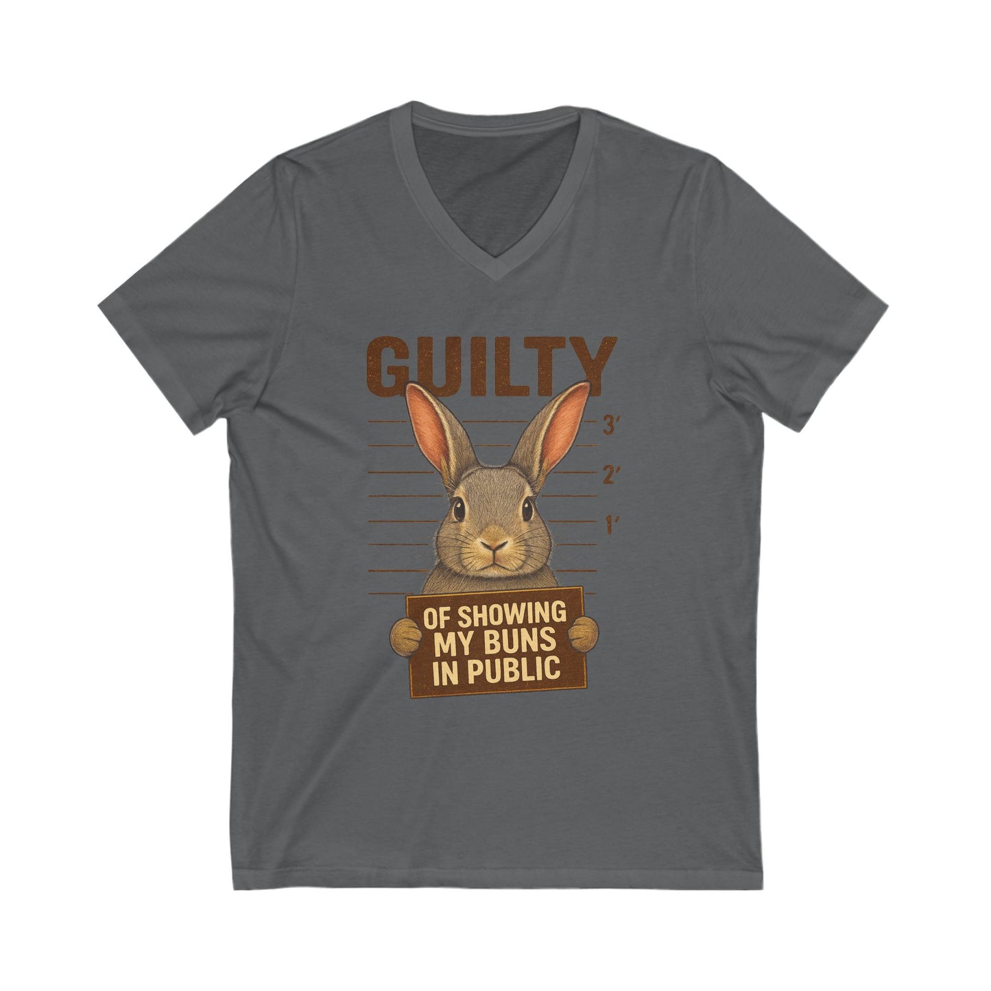 Guilty of Showing My Buns in Public V-Neck Tee - Funny Rabbit Shirt - Unisex Graphic Top - Casual Bunny Wear