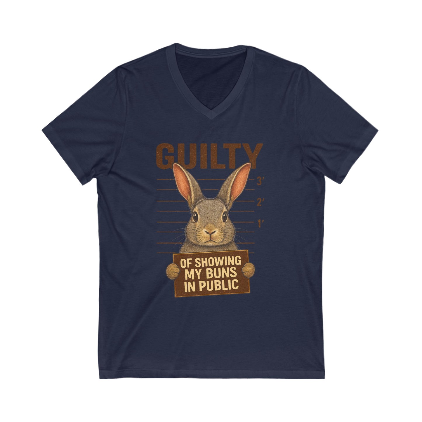 Guilty of Showing My Buns in Public V-Neck Tee - Funny Rabbit Shirt - Unisex Graphic Top - Casual Bunny Wear