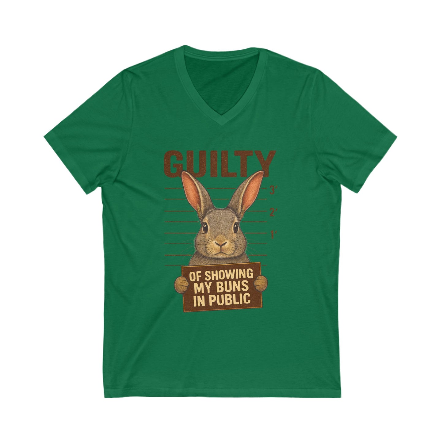 Guilty of Showing My Buns in Public V-Neck Tee - Funny Rabbit Shirt - Unisex Graphic Top - Casual Bunny Wear