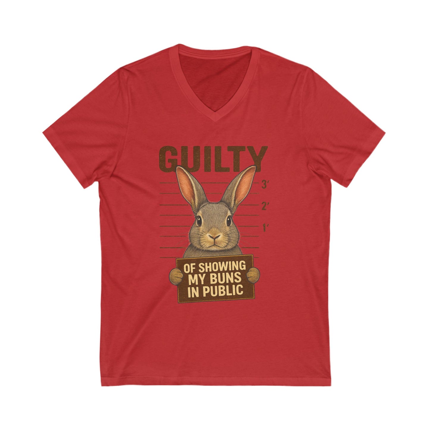 Guilty of Showing My Buns in Public V-Neck Tee - Funny Rabbit Shirt - Unisex Graphic Top - Casual Bunny Wear