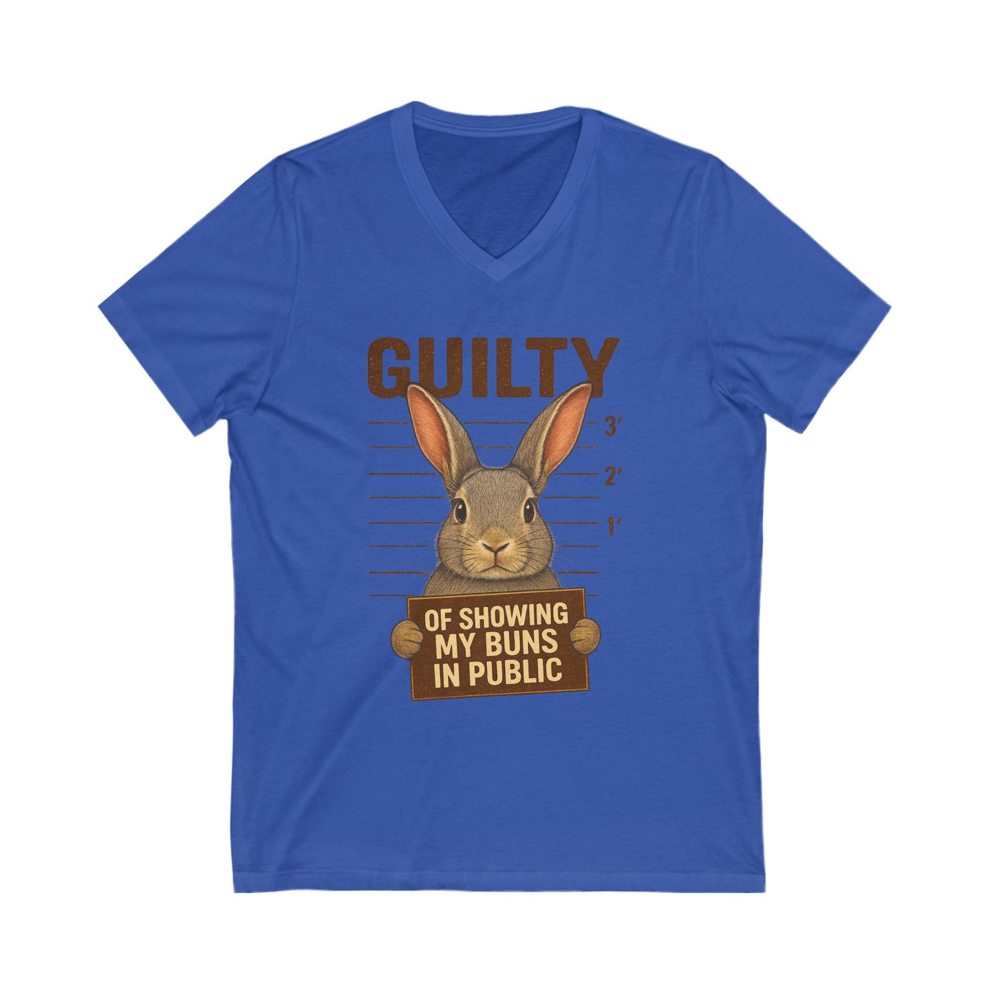 Guilty of Showing My Buns in Public V-Neck Tee - Funny Rabbit Shirt - Unisex Graphic Top - Casual Bunny Wear