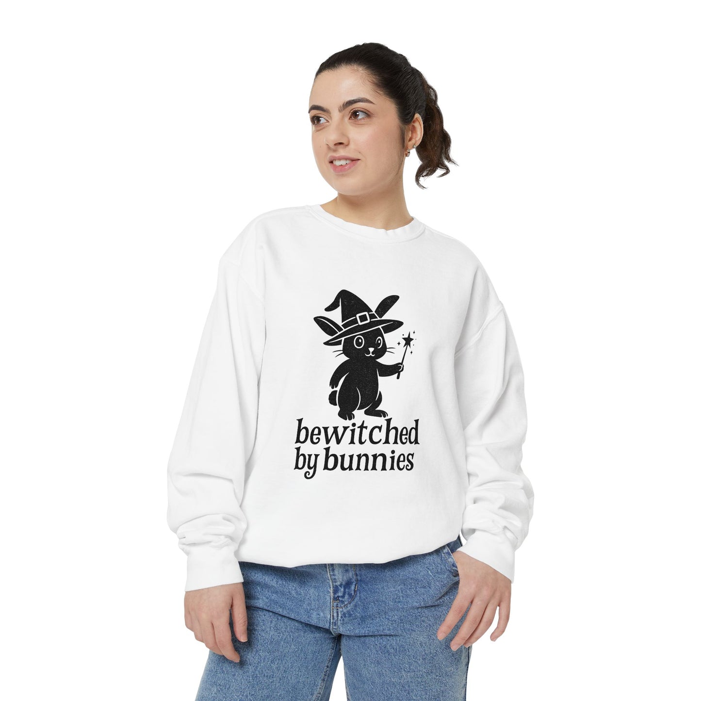 Bewitched by Bunnies Unisex Sweatshirt – Cozy Fall Rabbit Witch Pullover for Fall Festivities - Halloween Gift