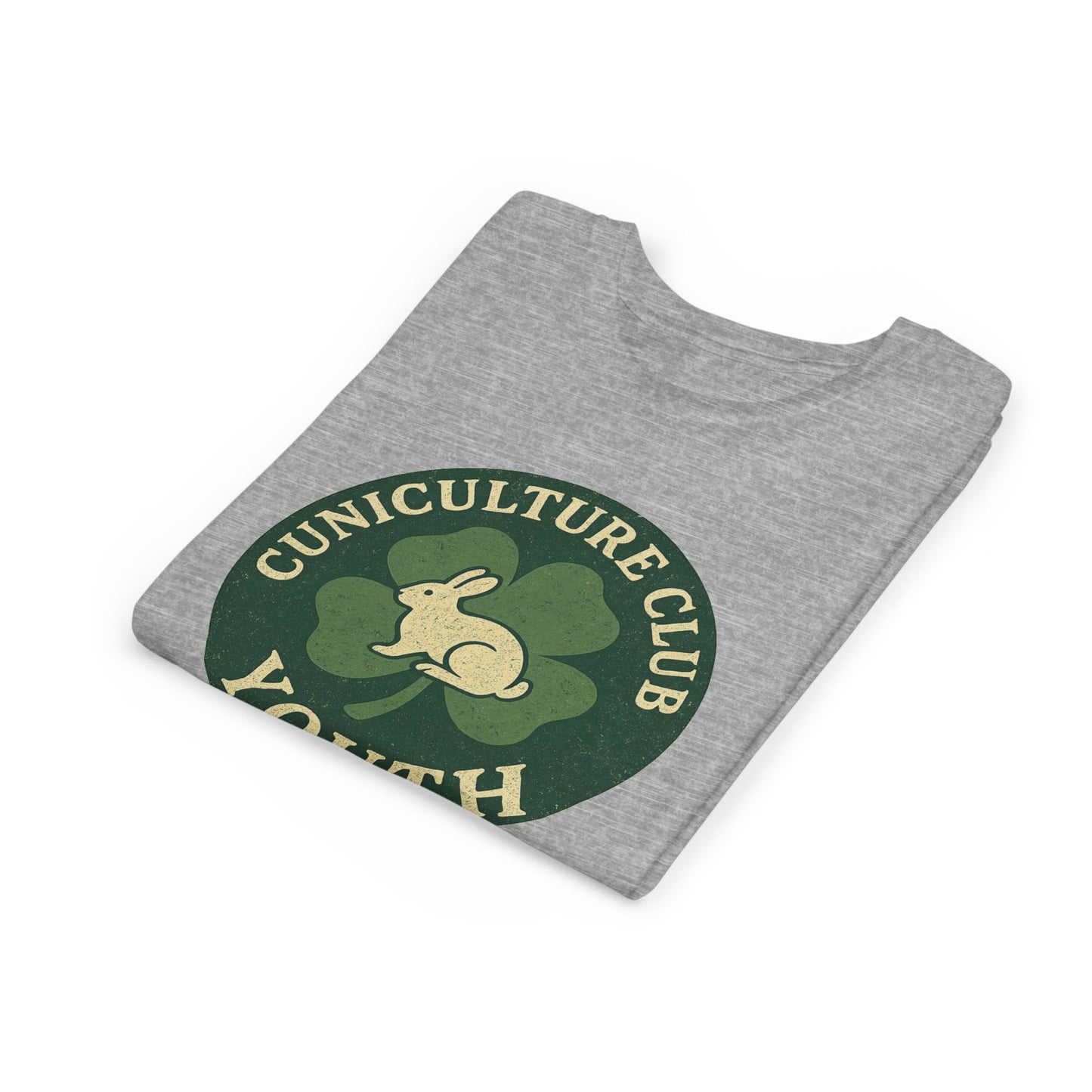 Cuniculture Club Youth Unisex T-Shirt – Distressed Clover & Bunny Emblem Tee - Fun Farm Kids Rabbit Club Shirt