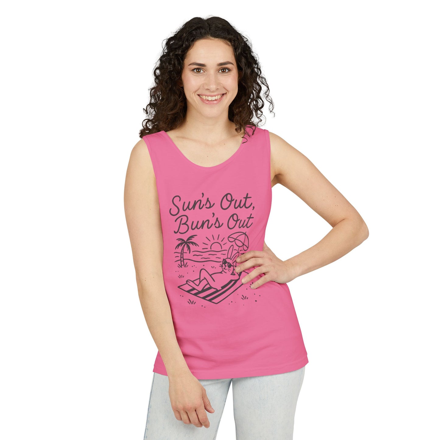 Sun’s Out, Bun’s Out Chill Beach Bunny Tank Top - Unisex Garment-Dyed Tee | Summer Rabbit Vibes - Beach Wear - Vacation Apparel