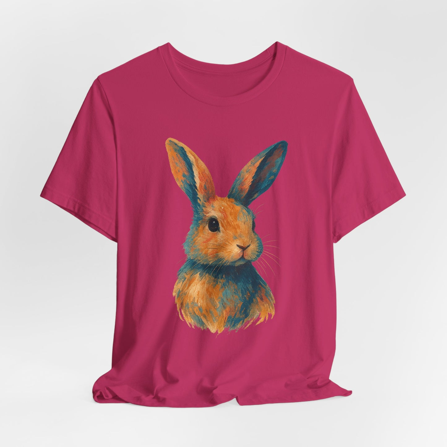 Golden Hour Bunny Unisex Short Sleeve Shirt – Painterly Rabbit Portrait T-Shirt - Artistic Graphic Tee for Animal Lovers - Unique Artwork