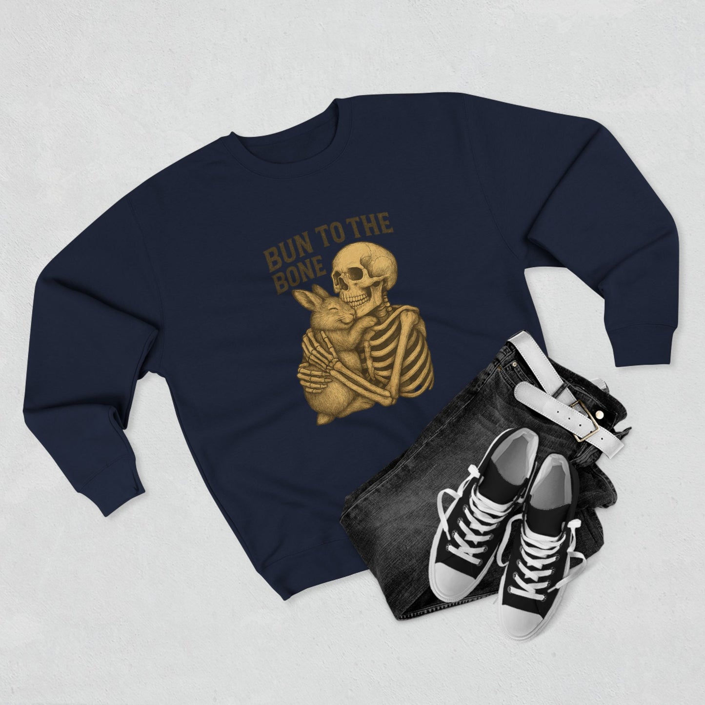Bun to the Bone Skeleton & Snuggle Bunny Unisex Sweatshirt – Cozy Rabbit Crewneck - Halloween & Fall Collection - Funny Gift