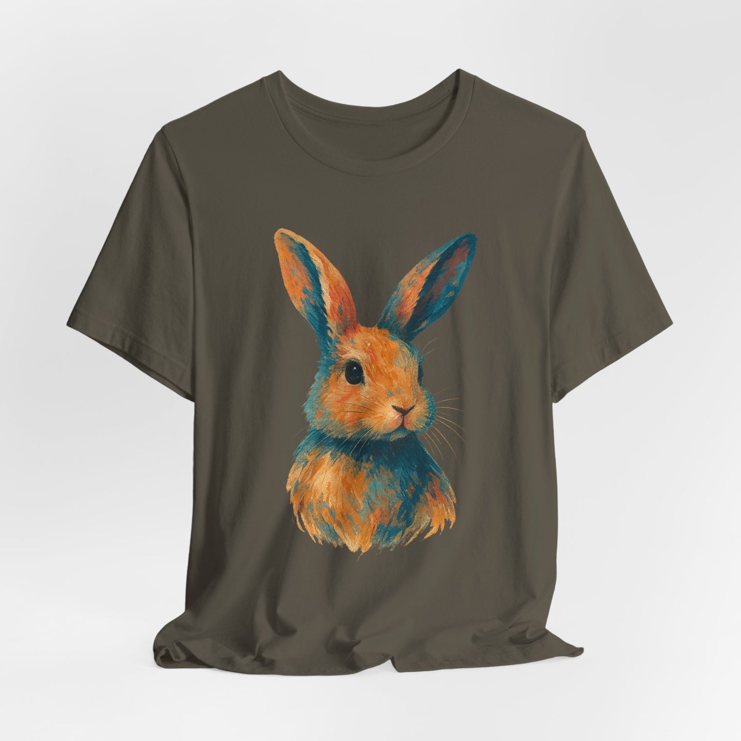 Golden Hour Bunny Unisex Short Sleeve Shirt – Painterly Rabbit Portrait T-Shirt - Artistic Graphic Tee for Animal Lovers - Unique Artwork