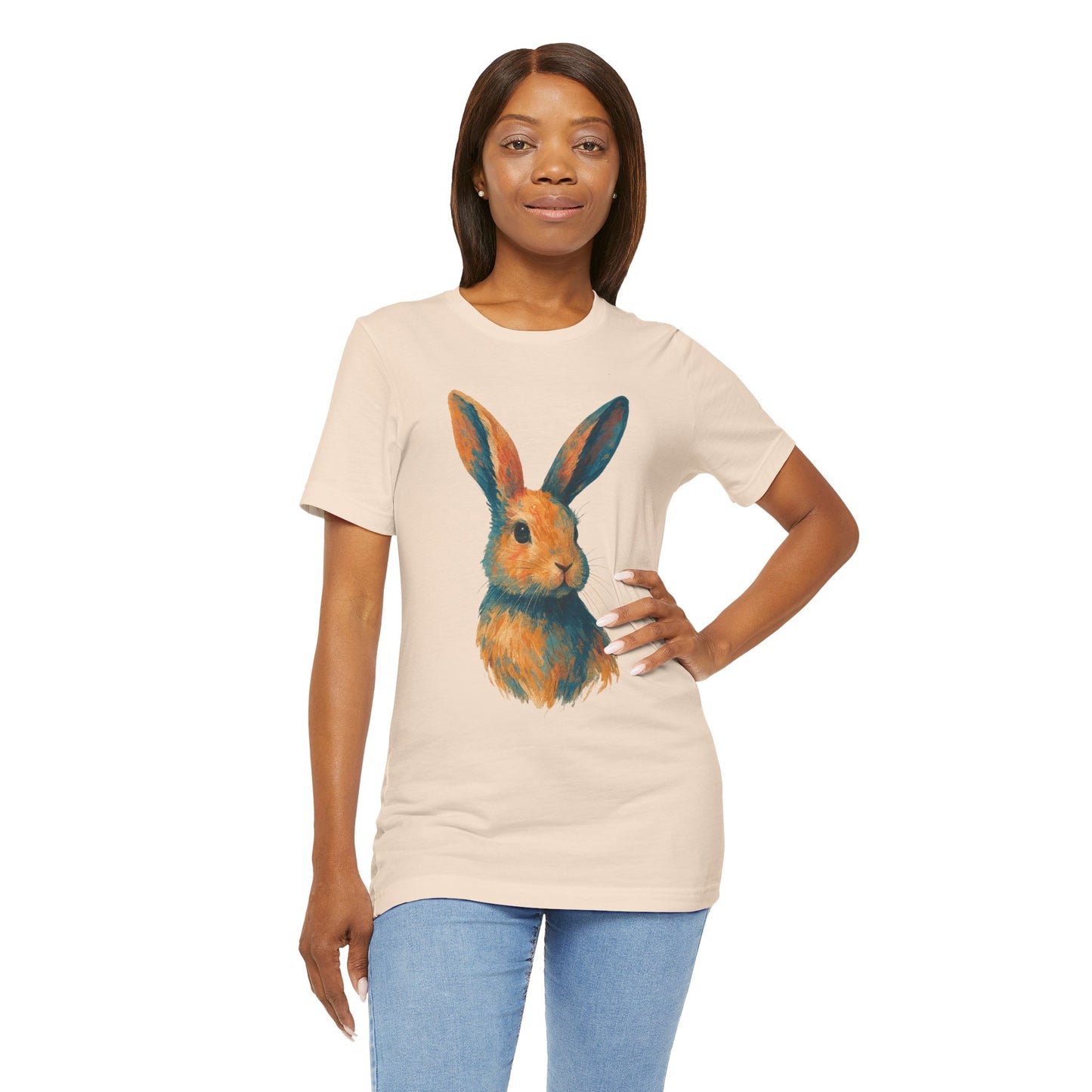 Golden Hour Bunny Unisex Short Sleeve Shirt – Painterly Rabbit Portrait T-Shirt - Artistic Graphic Tee for Animal Lovers - Unique Artwork