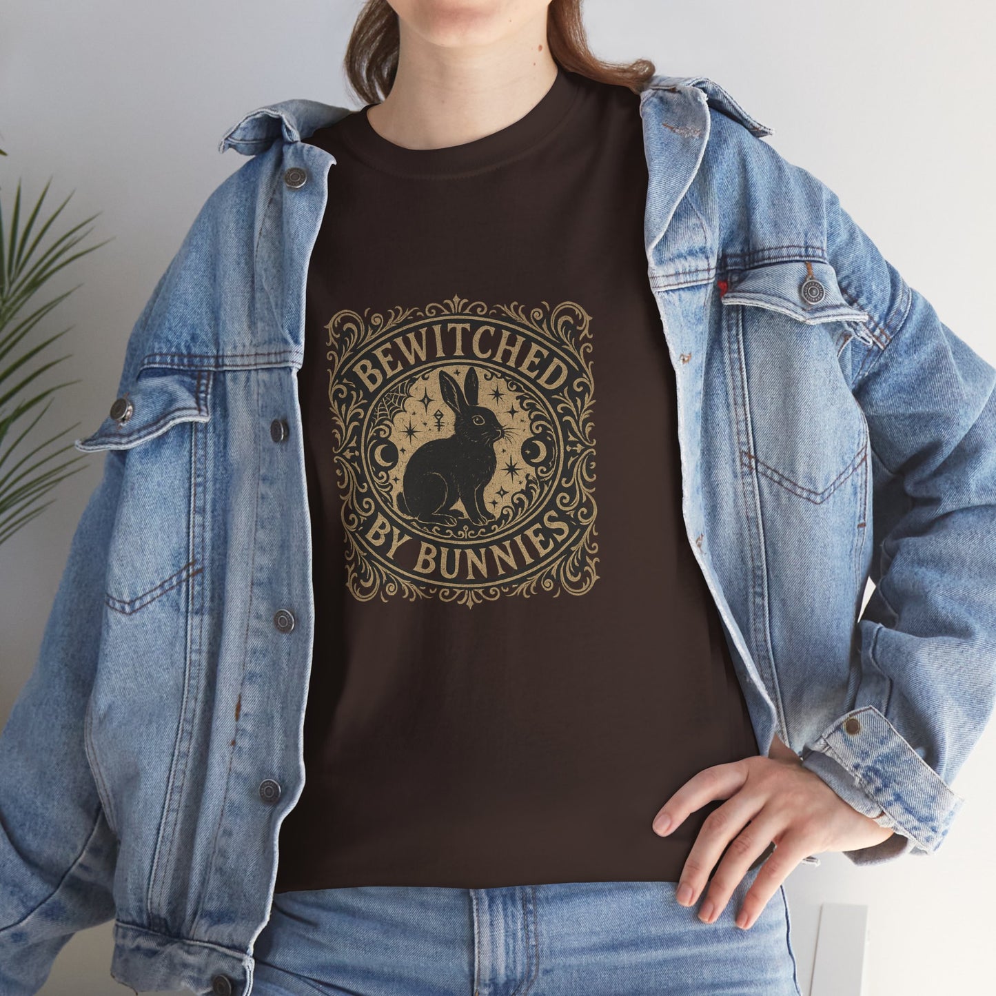 Bewitched by Bunnies Unisex Heavy Cotton T-Shirt – Enchanted Rabbit Halloween & Fall Graphic Tee | Bunny Lovers Gift