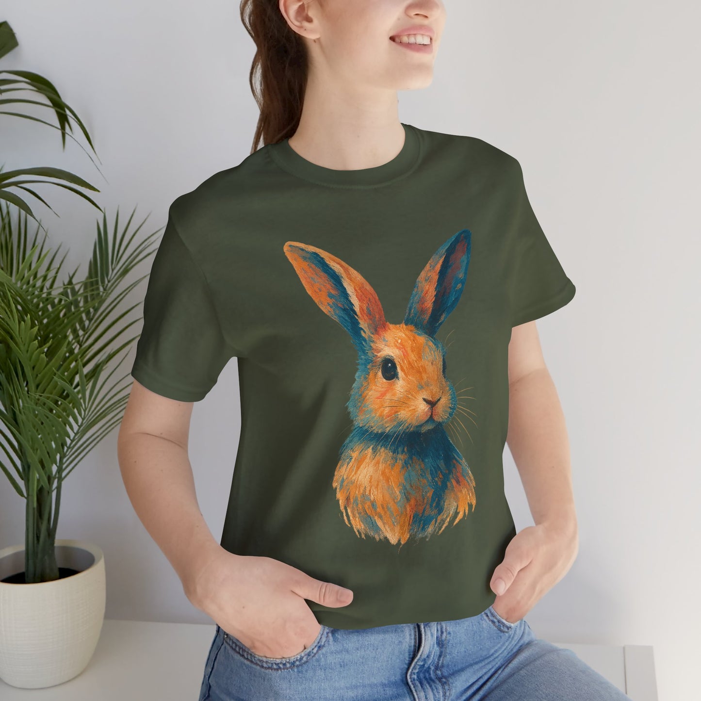 Golden Hour Bunny Unisex Short Sleeve Shirt – Painterly Rabbit Portrait T-Shirt - Artistic Graphic Tee for Animal Lovers - Unique Artwork