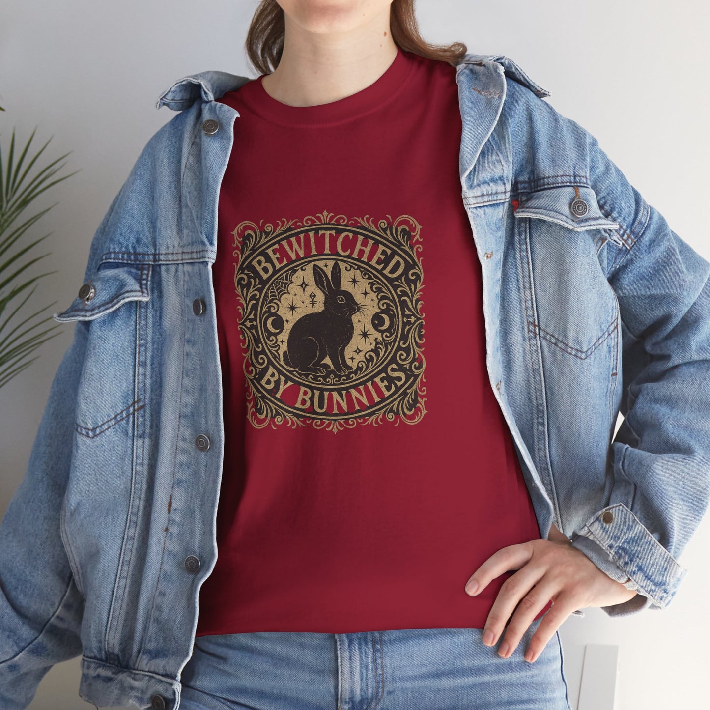 Bewitched by Bunnies Unisex Heavy Cotton T-Shirt – Enchanted Rabbit Halloween & Fall Graphic Tee | Bunny Lovers Gift