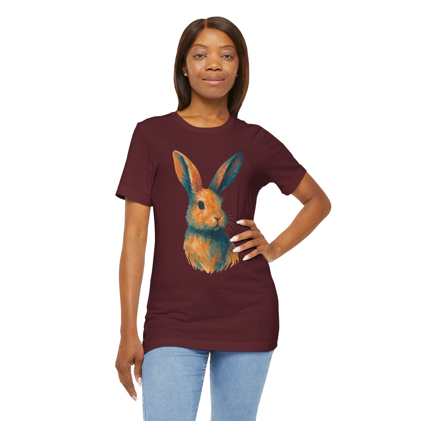 Golden Hour Bunny Unisex Short Sleeve Shirt – Painterly Rabbit Portrait T-Shirt - Artistic Graphic Tee for Animal Lovers - Unique Artwork