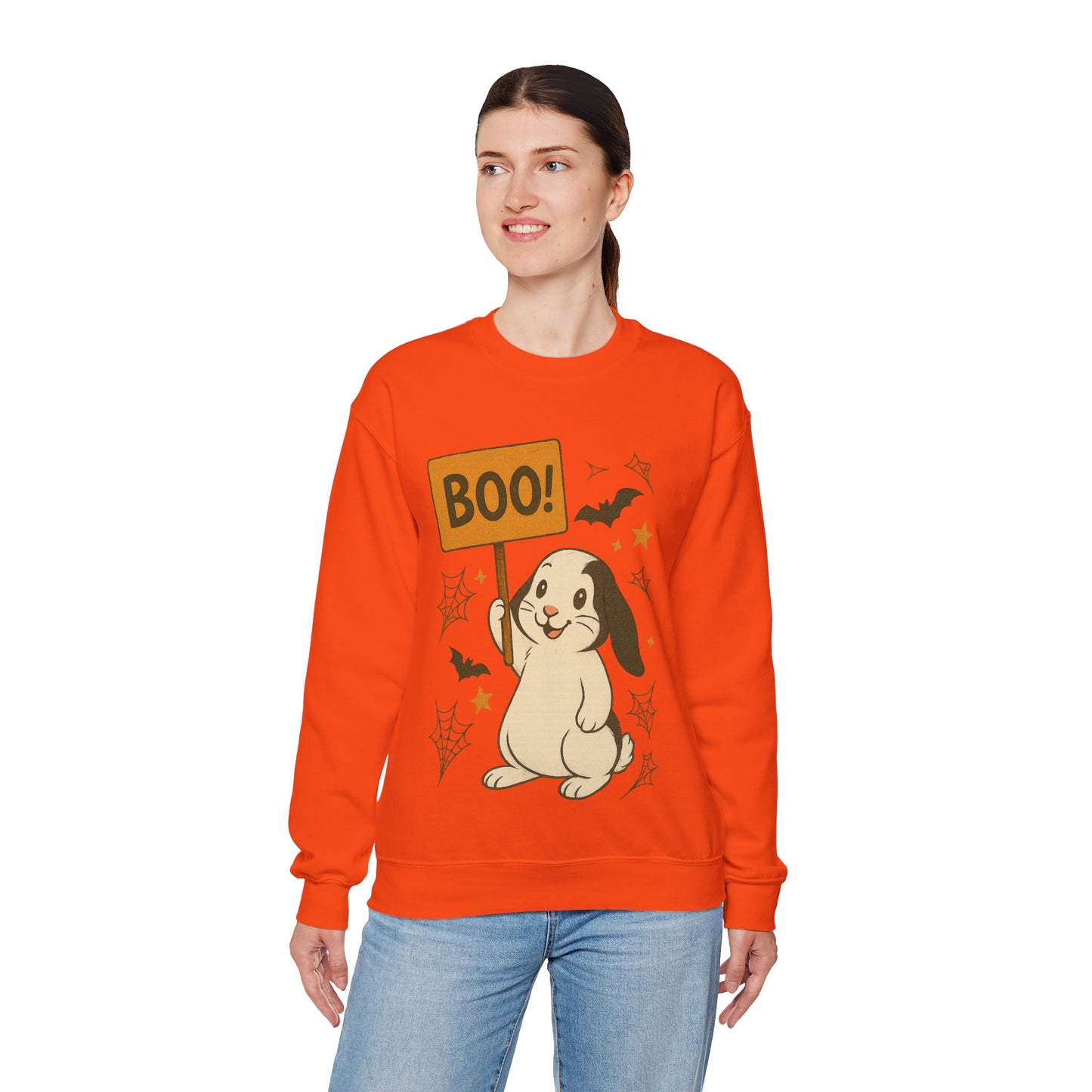 Boo Bunny Halloween Sweatshirt – Cozy Lop-Eared Rabbit & Spooky-Cute Fall Vibes - Unisex Heavy Blend™ Crewneck