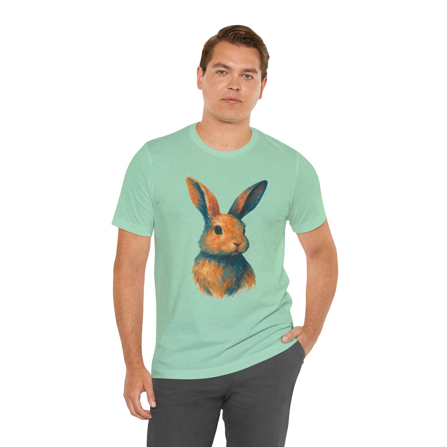 Golden Hour Bunny Unisex Short Sleeve Shirt – Painterly Rabbit Portrait T-Shirt - Artistic Graphic Tee for Animal Lovers - Unique Artwork