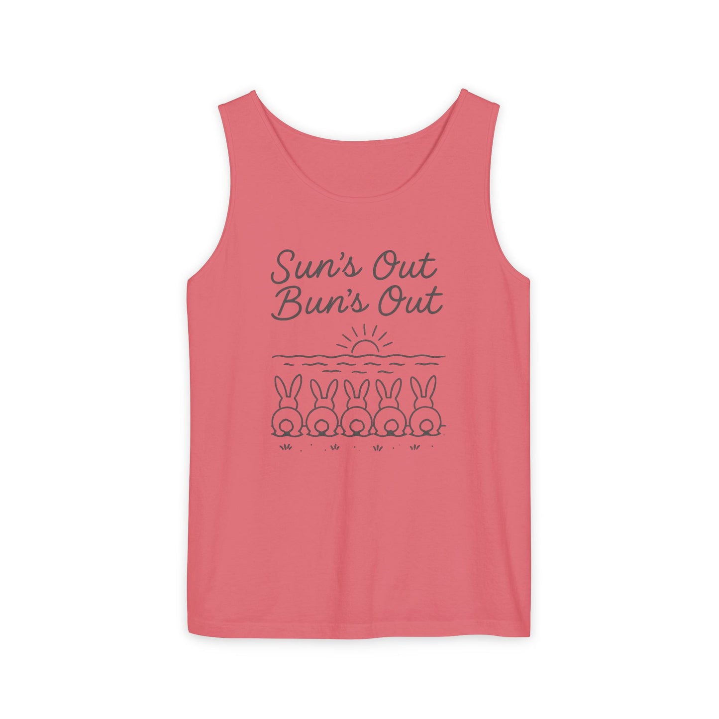 Sun's Out, Bun’s Out Tank Top – Funny Bunny Bums Summer Tee - Unisex Garment-Dyed | Beach Vibes - Vacation Apparel