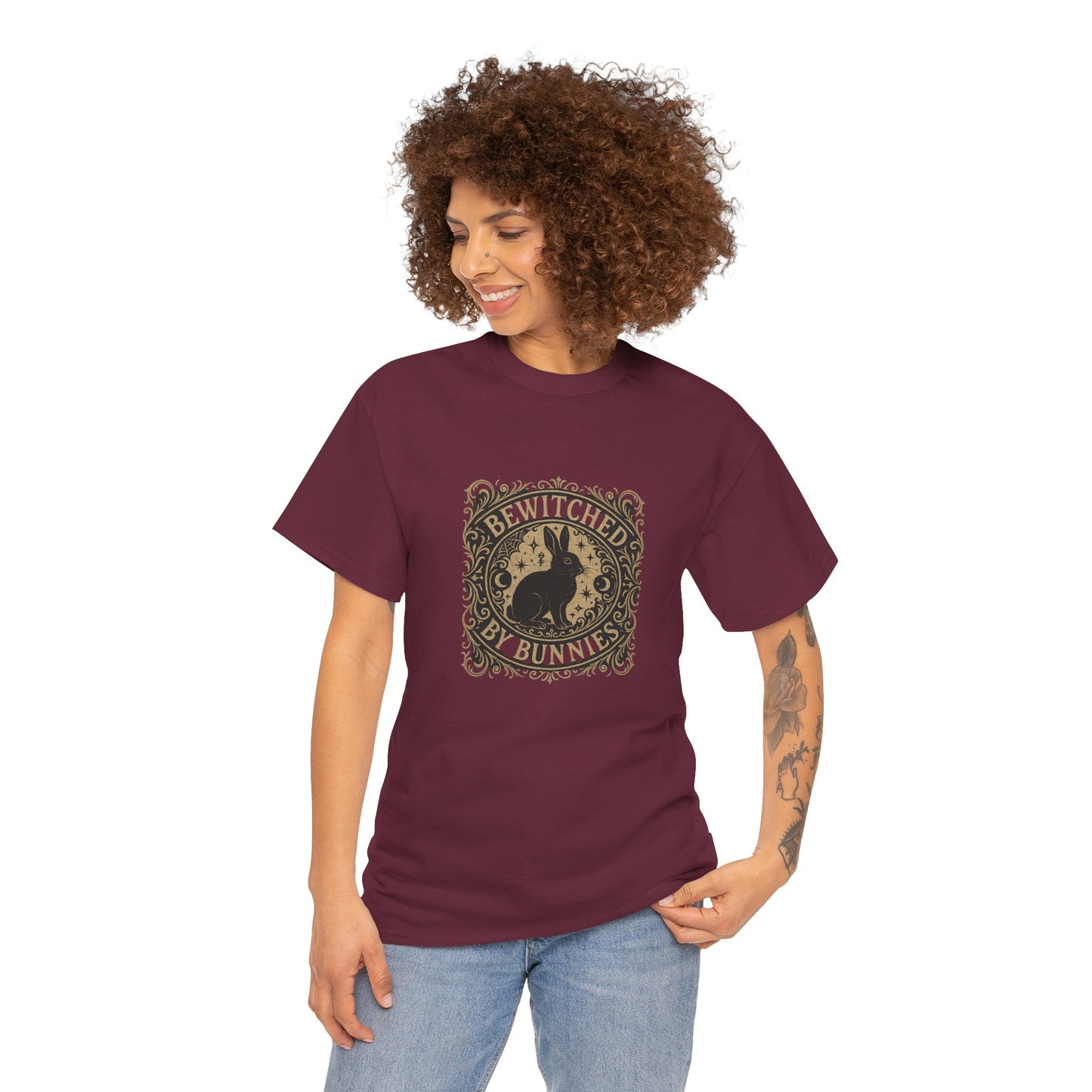 Bewitched by Bunnies Unisex Heavy Cotton T-Shirt – Enchanted Rabbit Halloween & Fall Graphic Tee | Bunny Lovers Gift