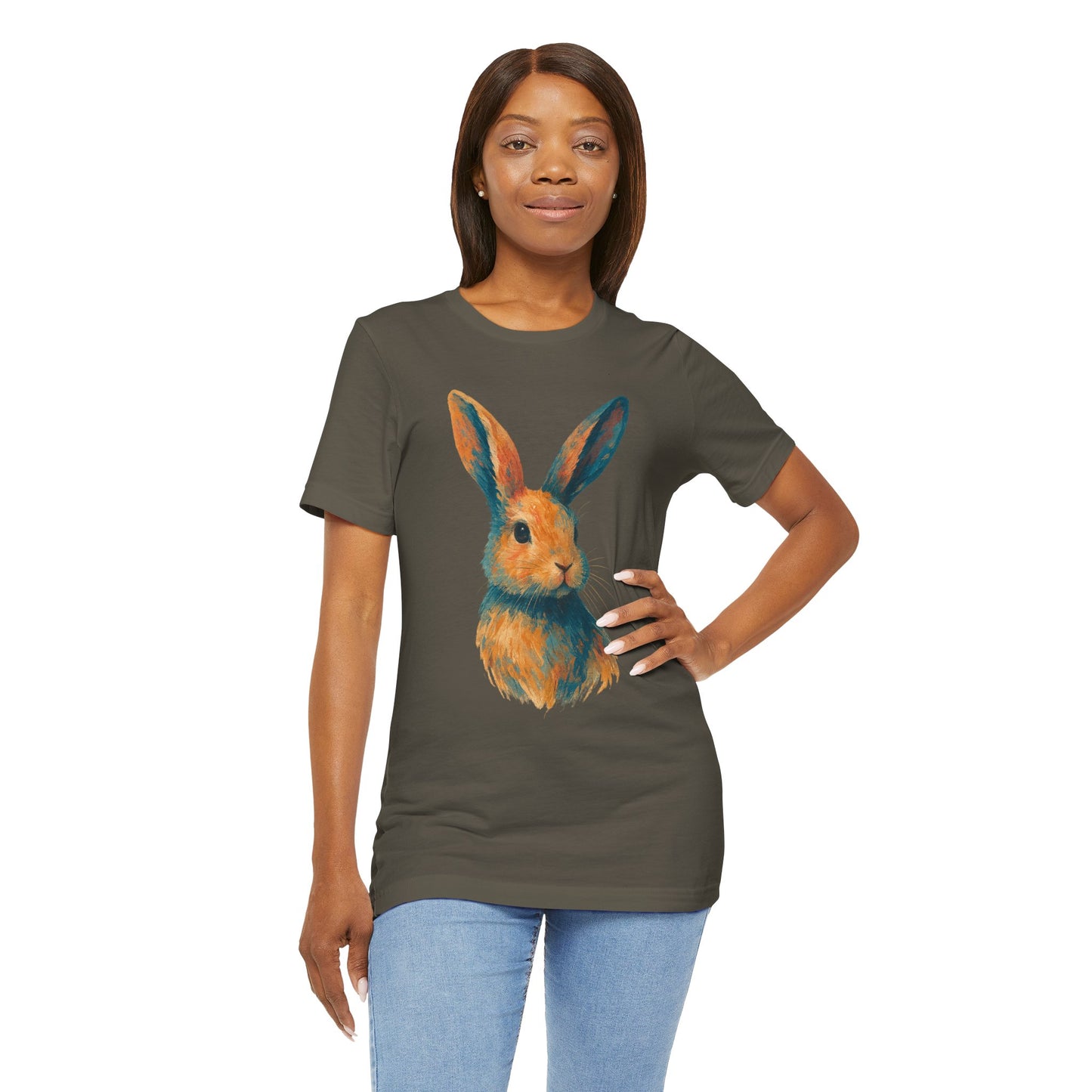 Golden Hour Bunny Unisex Short Sleeve Shirt – Painterly Rabbit Portrait T-Shirt - Artistic Graphic Tee for Animal Lovers - Unique Artwork