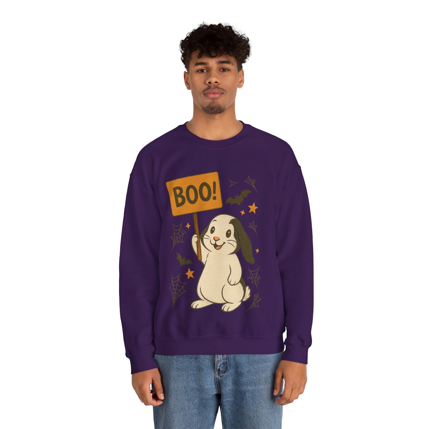 Boo Bunny Halloween Sweatshirt – Cozy Lop-Eared Rabbit & Spooky-Cute Fall Vibes - Unisex Heavy Blend™ Crewneck