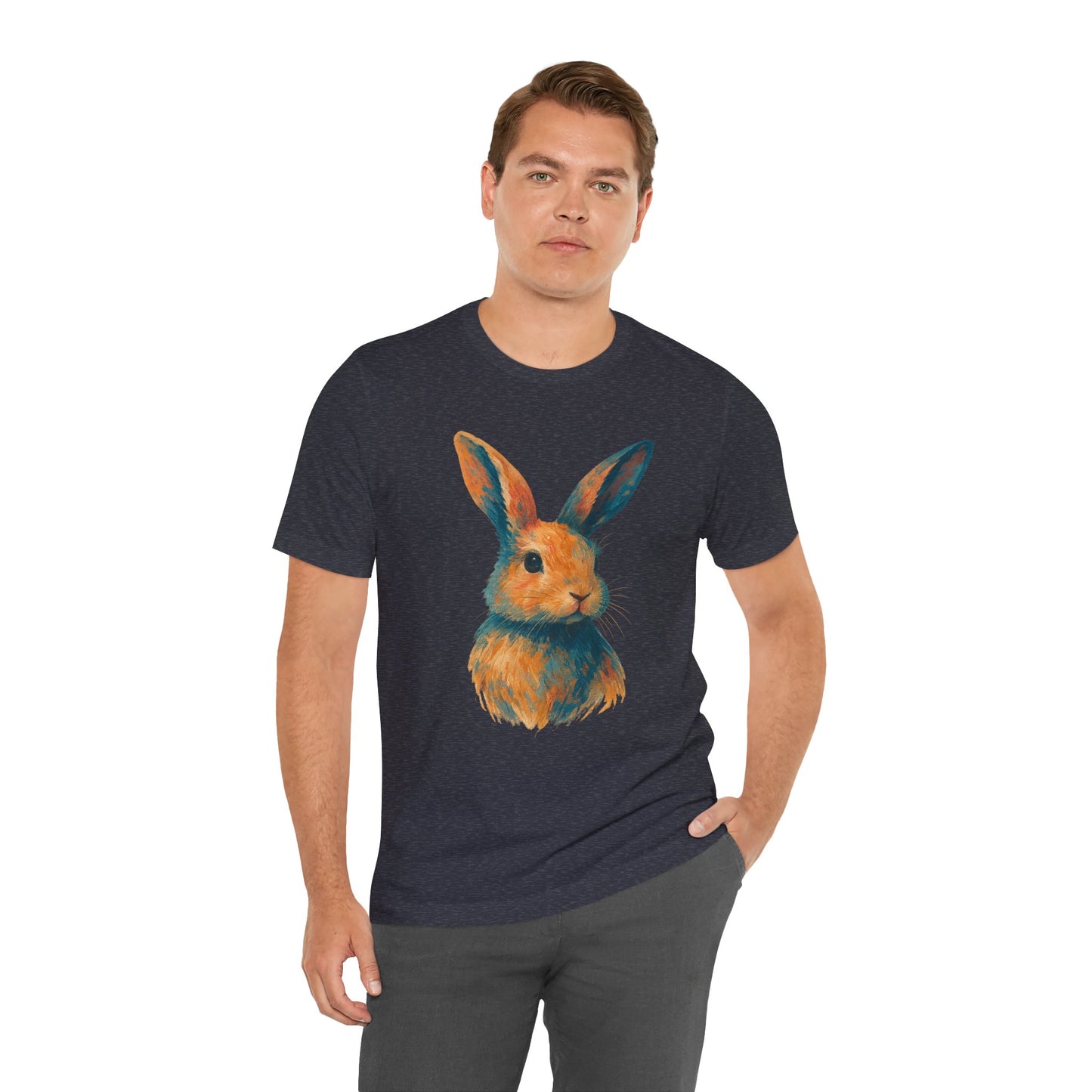 Golden Hour Bunny Unisex Short Sleeve Shirt – Painterly Rabbit Portrait T-Shirt - Artistic Graphic Tee for Animal Lovers - Unique Artwork