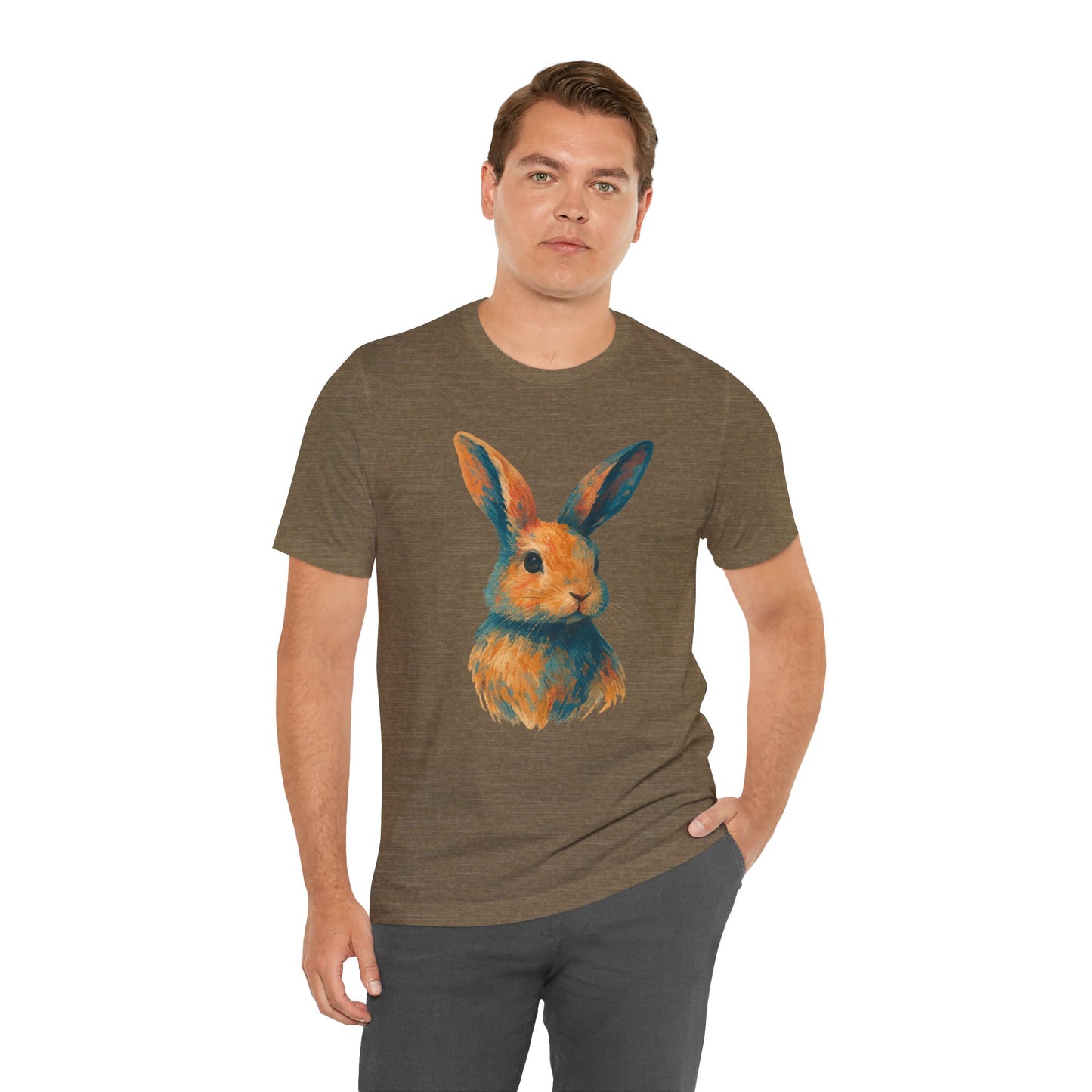 Golden Hour Bunny Unisex Short Sleeve Shirt – Painterly Rabbit Portrait T-Shirt - Artistic Graphic Tee for Animal Lovers - Unique Artwork