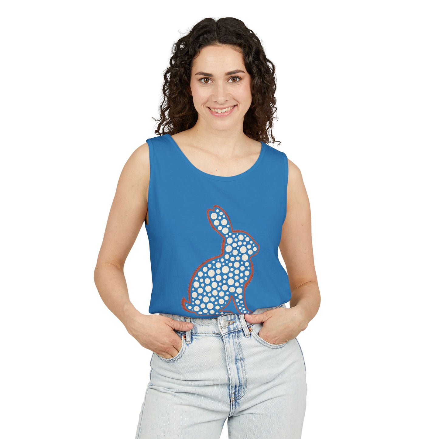 Spotted Rabbit Unisex Tank Top – Abstract Dot Bunny Design Tee for Bunthusiasts - Unisex Garment-Dyed Tank Top