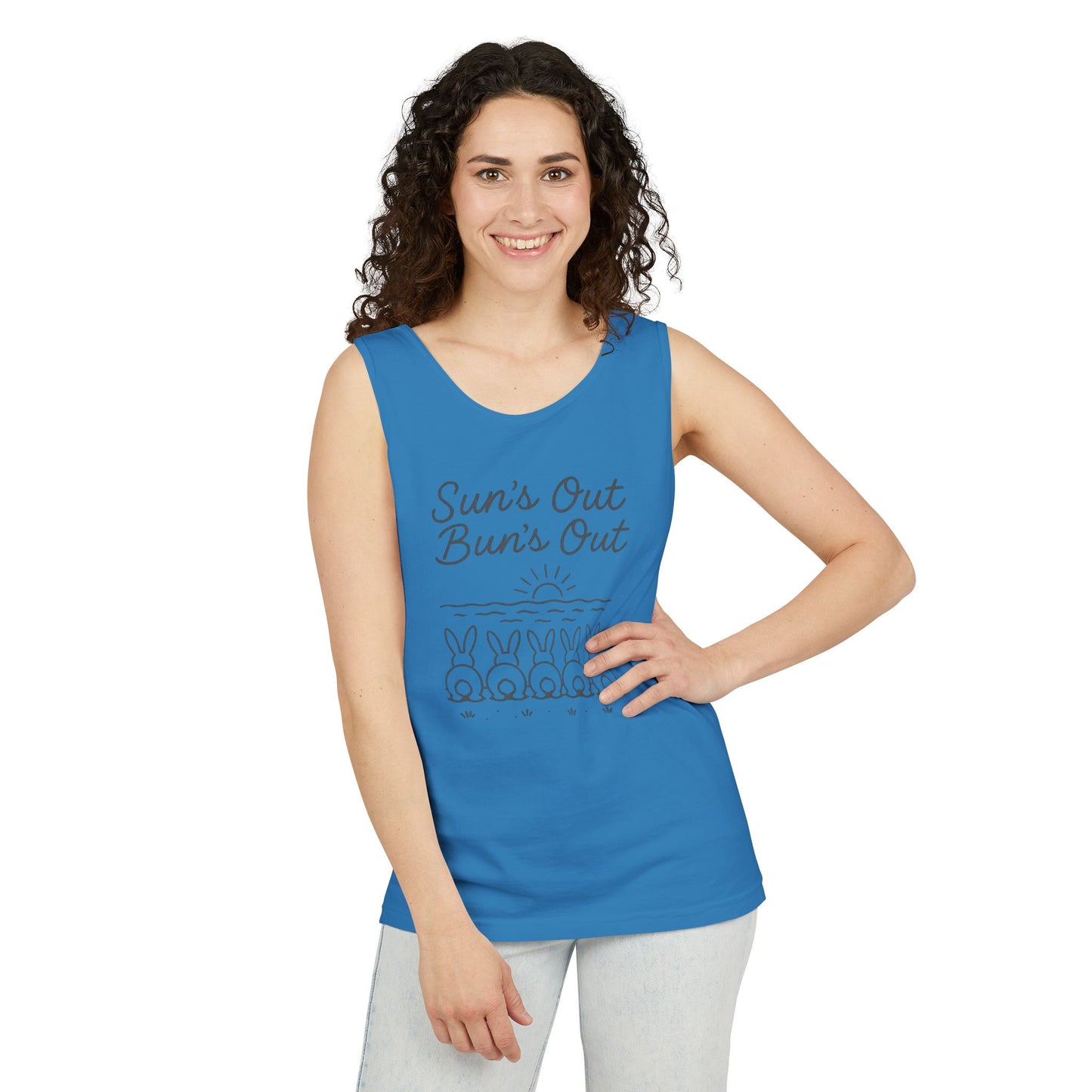 Sun's Out, Bun’s Out Tank Top – Funny Bunny Bums Summer Tee - Unisex Garment-Dyed | Beach Vibes - Vacation Apparel