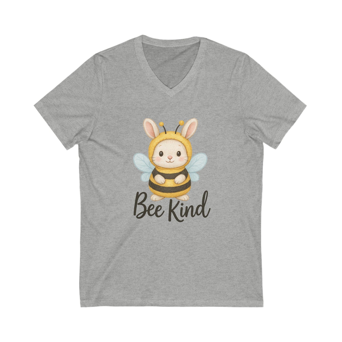 Bee Kind Bunny V-Neck T-Shirt – Sweet Rabbit in Bumblebee Costume - Unisex Jersey Short Sleeve V-Neck Tee