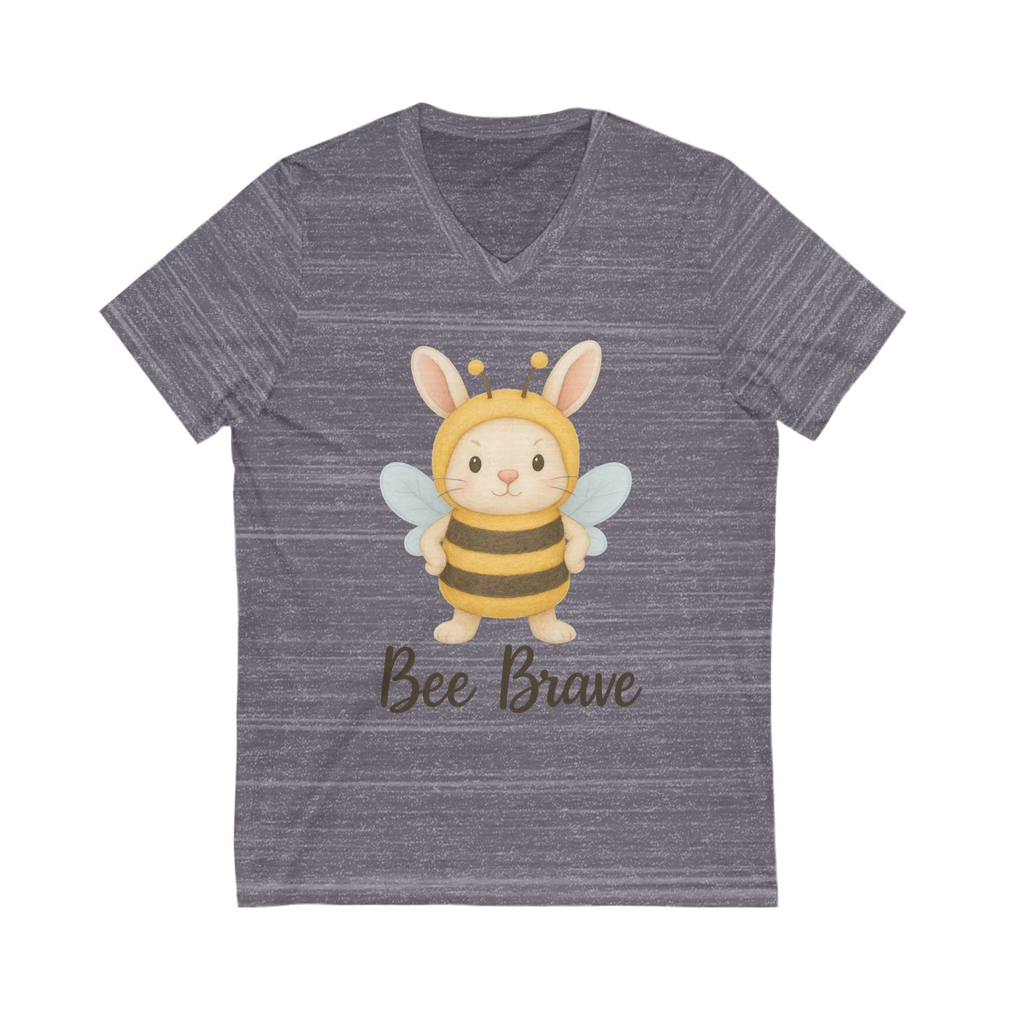 Bee Brave Bunny V-Neck T-Shirt – Strong Rabbit in Bumblebee Costume - Unisex Jersey Short Sleeve Tee