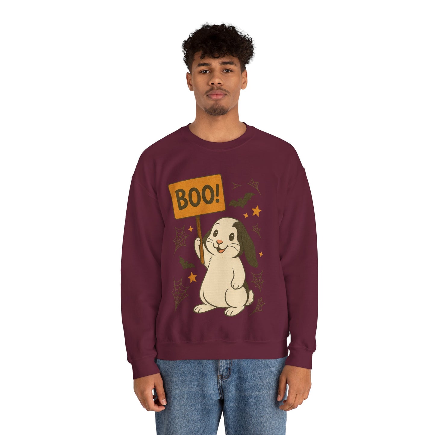 Boo Bunny Halloween Sweatshirt – Cozy Lop-Eared Rabbit & Spooky-Cute Fall Vibes - Unisex Heavy Blend™ Crewneck