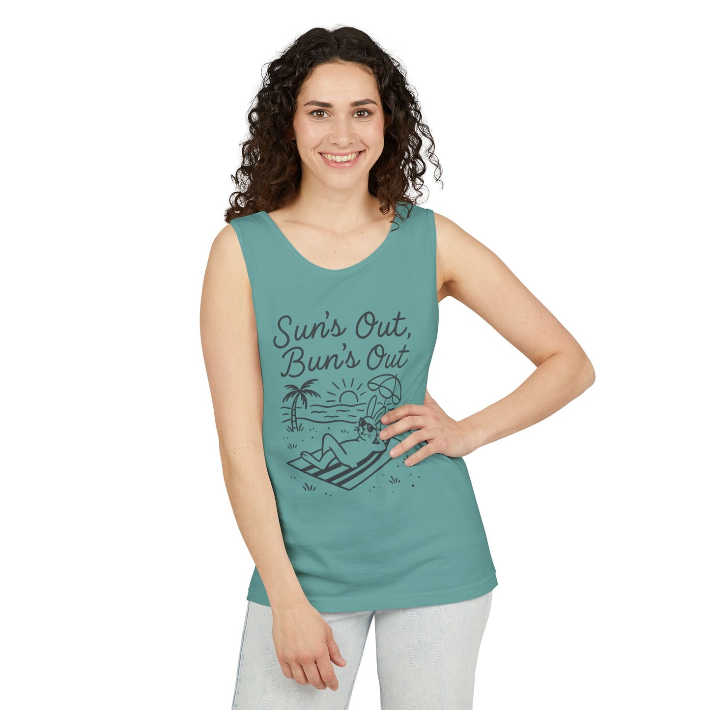 Sun’s Out, Bun’s Out Chill Beach Bunny Tank Top - Unisex Garment-Dyed Tee | Summer Rabbit Vibes - Beach Wear - Vacation Apparel