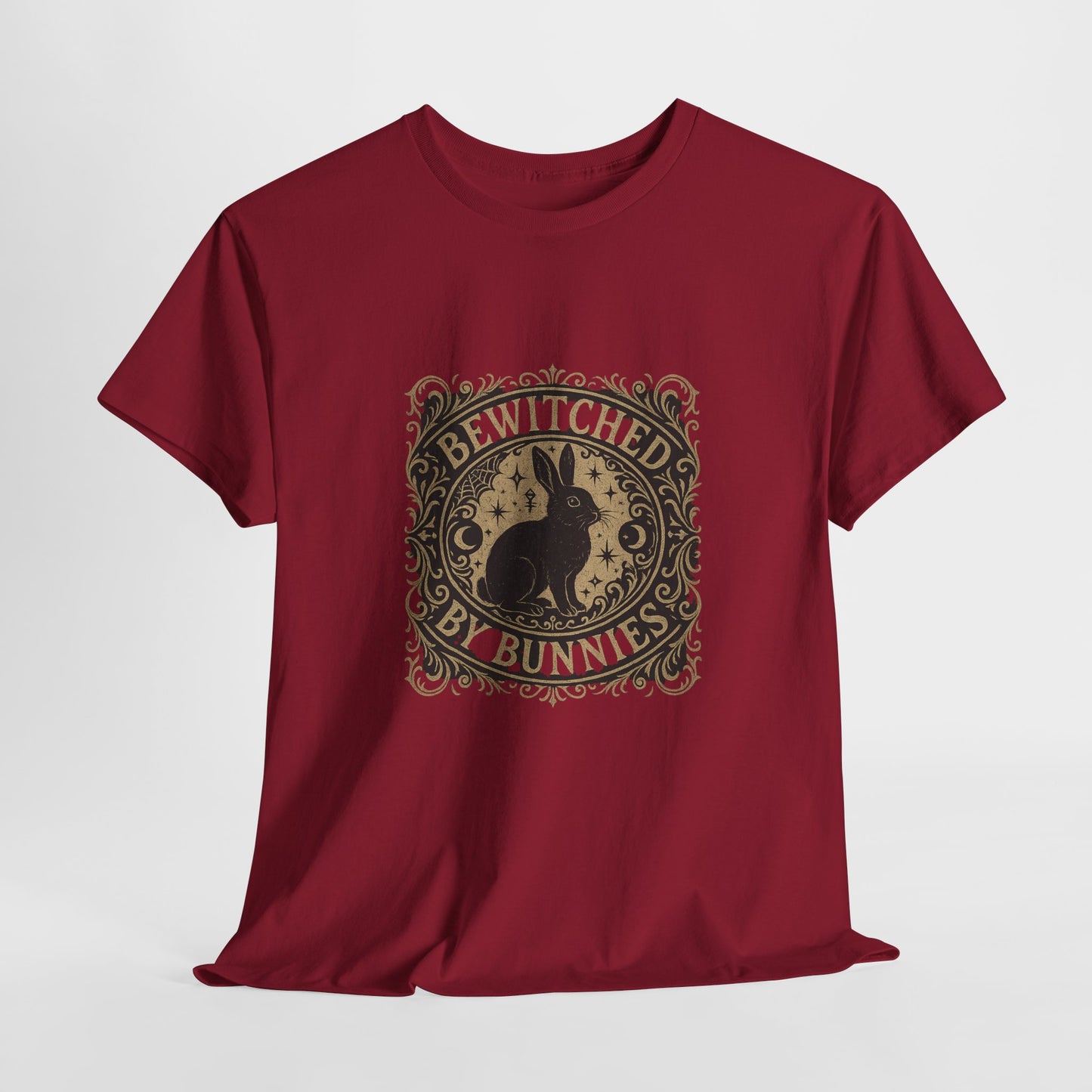Bewitched by Bunnies Unisex Heavy Cotton T-Shirt – Enchanted Rabbit Halloween & Fall Graphic Tee | Bunny Lovers Gift