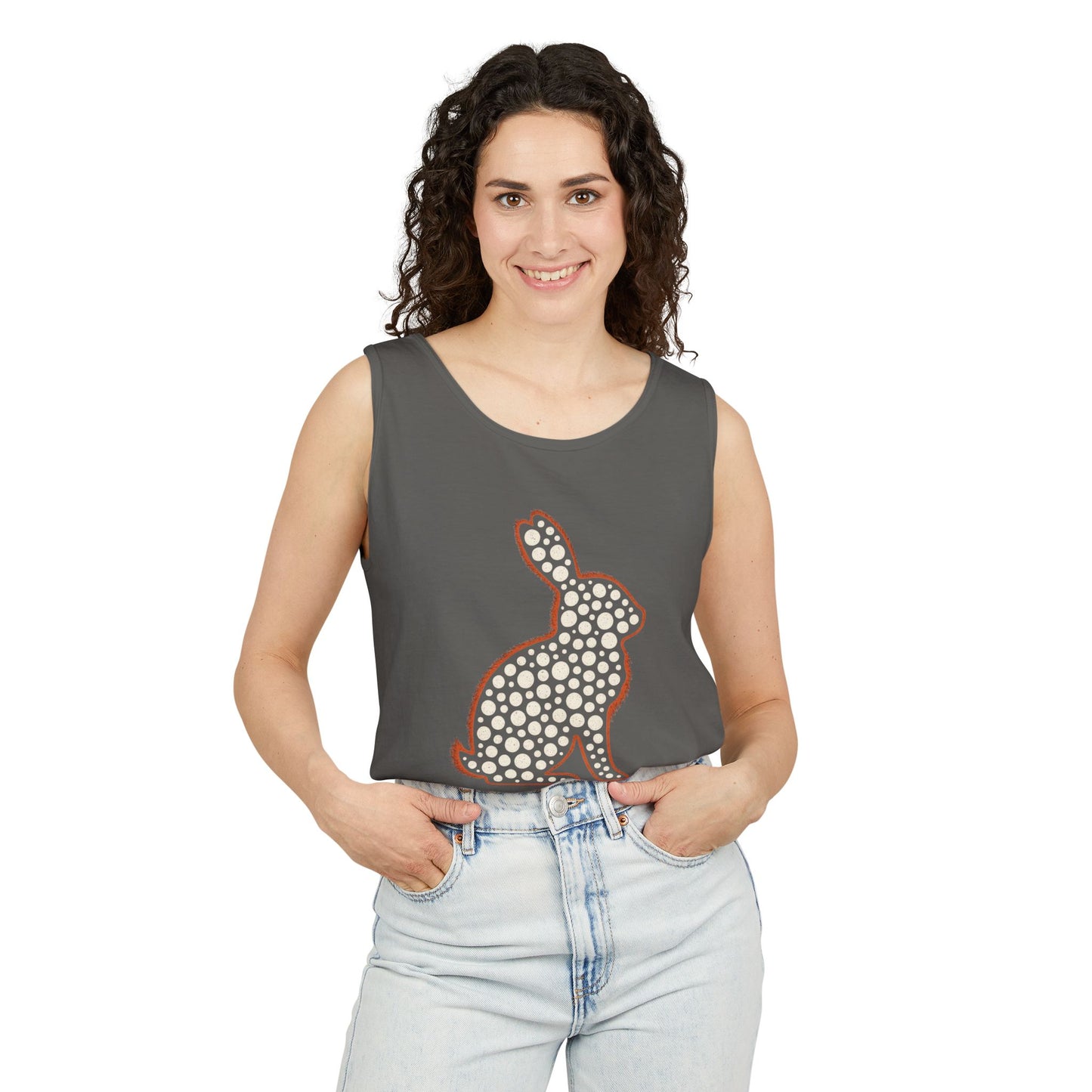Spotted Rabbit Unisex Tank Top – Abstract Dot Bunny Design Tee for Bunthusiasts - Unisex Garment-Dyed Tank Top