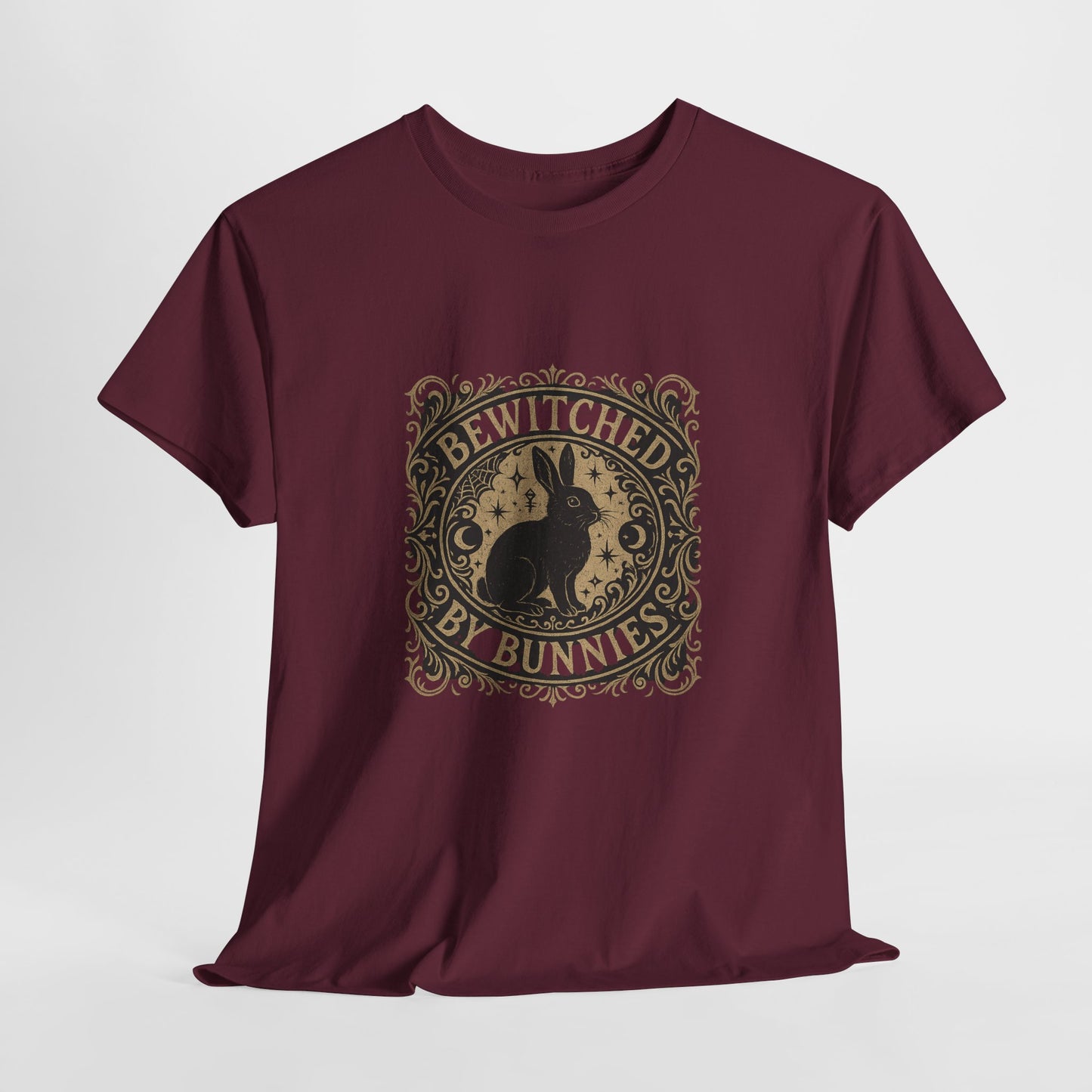 Bewitched by Bunnies Unisex Heavy Cotton T-Shirt – Enchanted Rabbit Halloween & Fall Graphic Tee | Bunny Lovers Gift