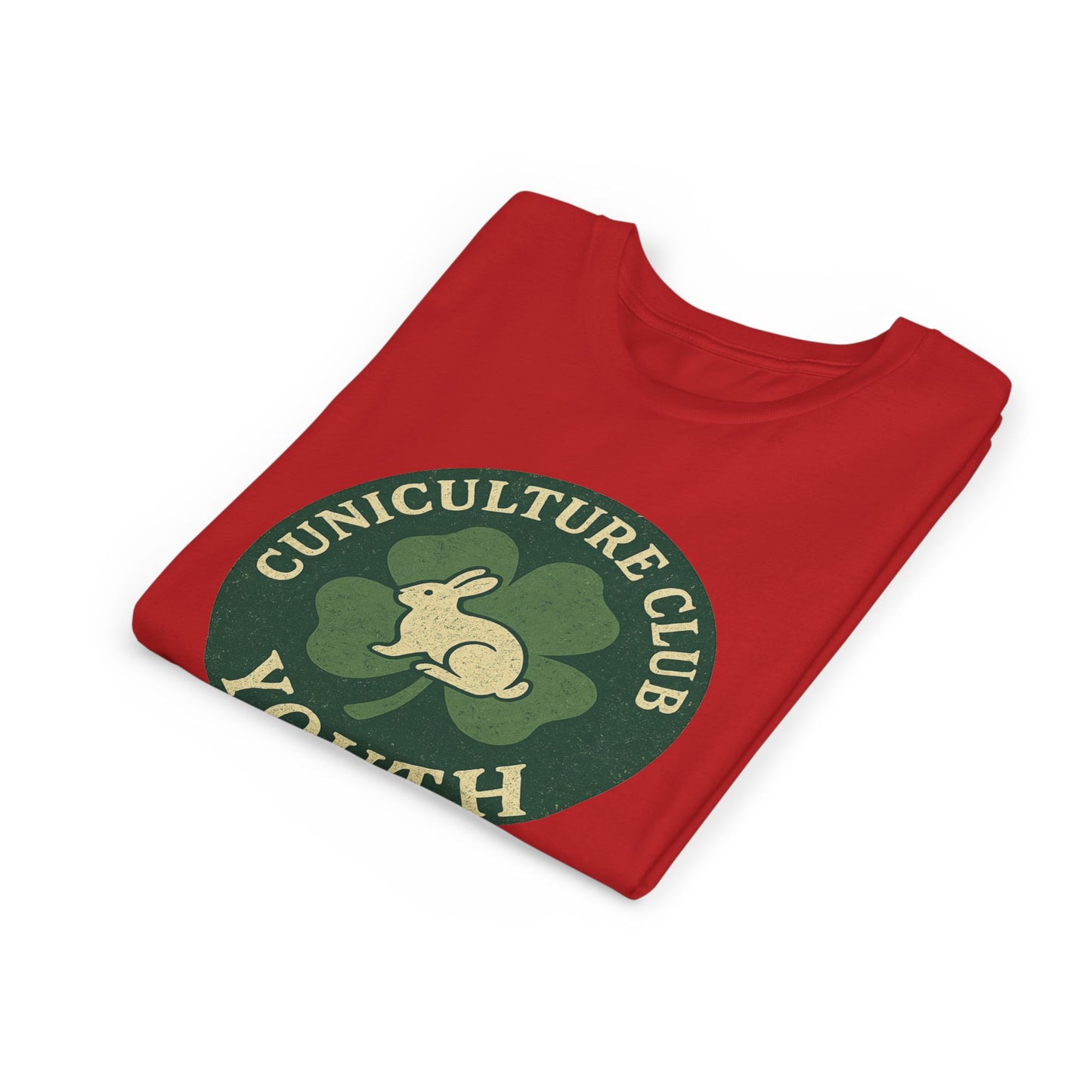 Cuniculture Club Youth Unisex T-Shirt – Distressed Clover & Bunny Emblem Tee - Fun Farm Kids Rabbit Club Shirt